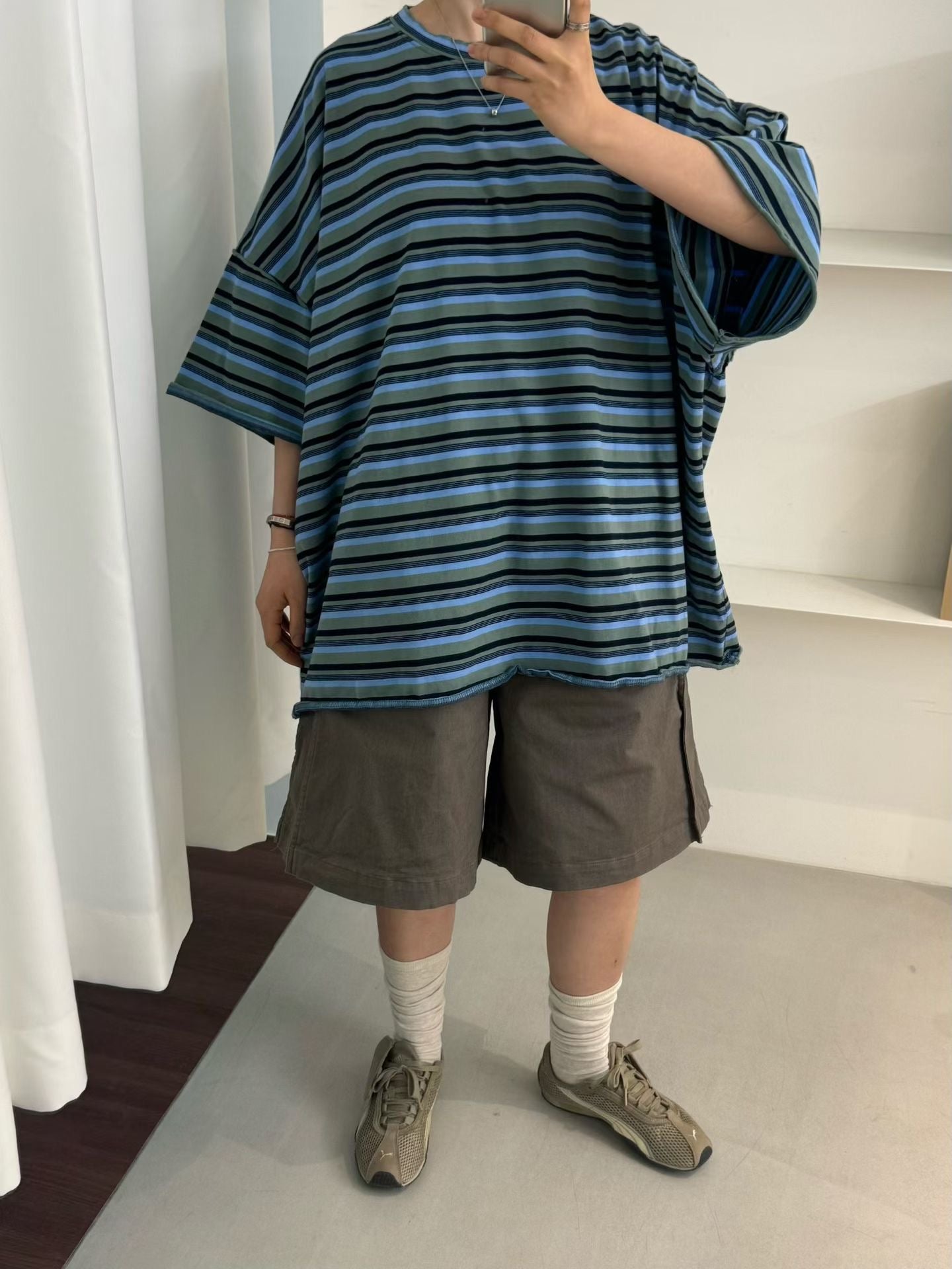 拼色間紋oversize上衣丨3 col
