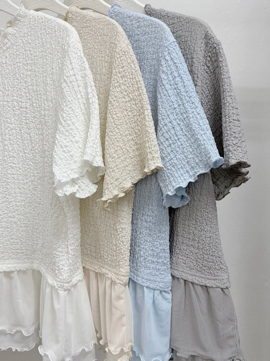 皺皺紋ruffle領下擺雙層紗top丨4 col