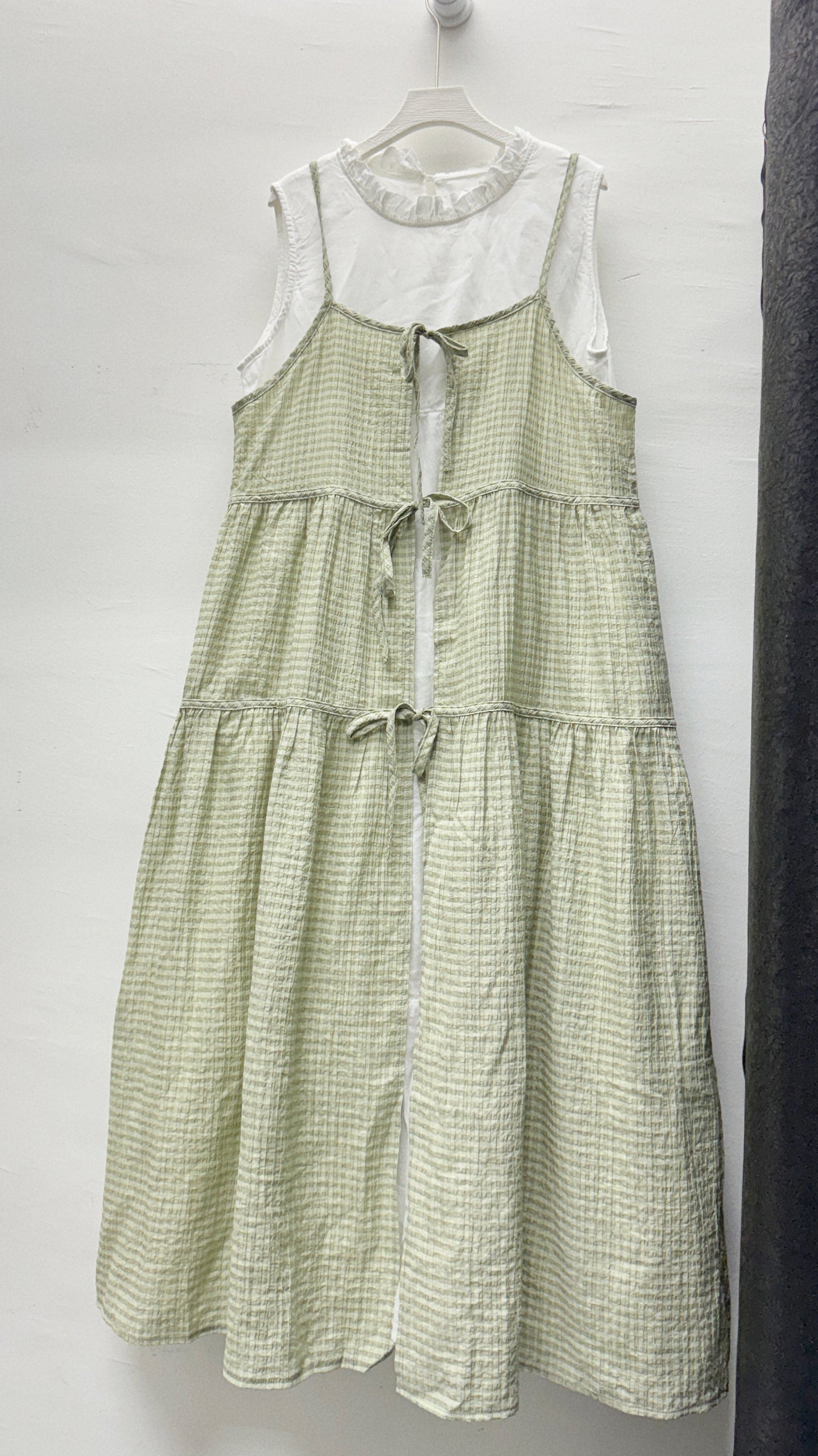 【SALE】格仔綁帶ops外搭丨白