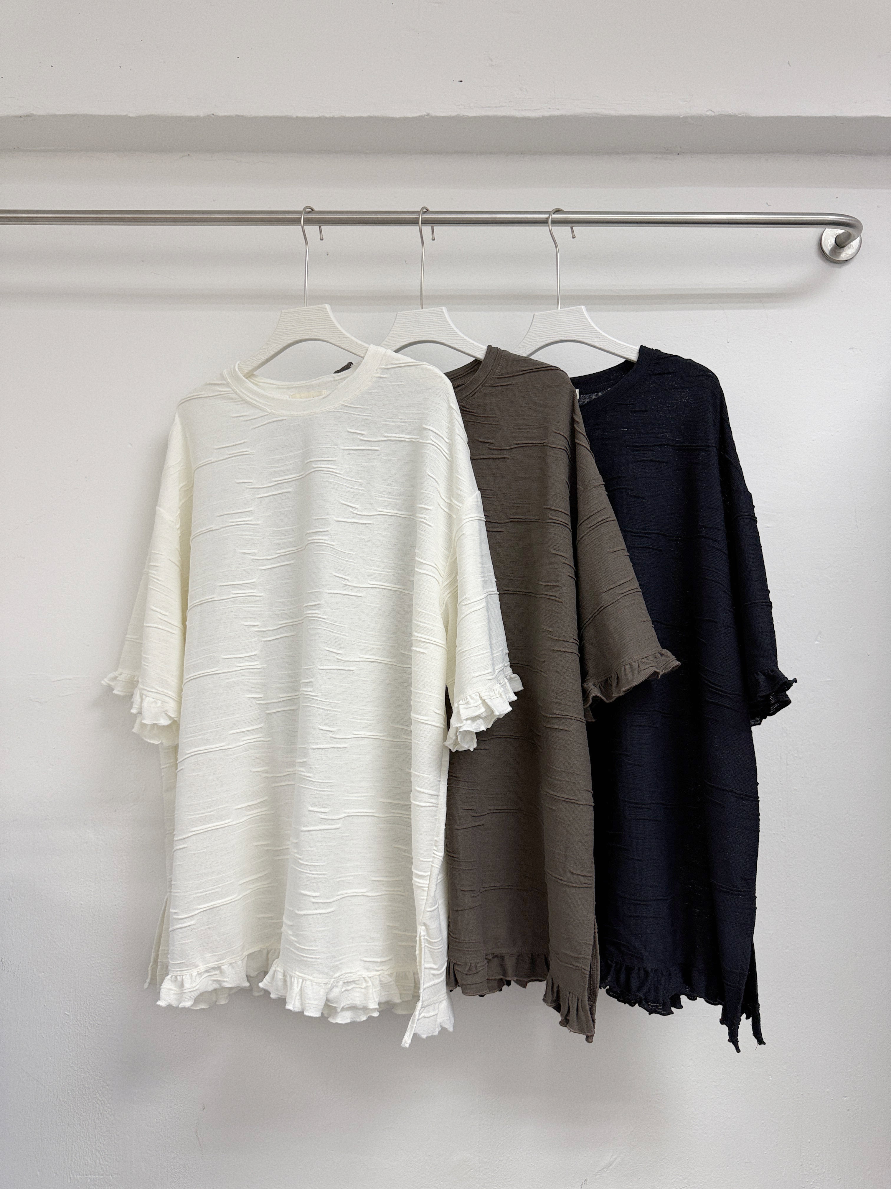oversize暗紋ruffle top丨米白