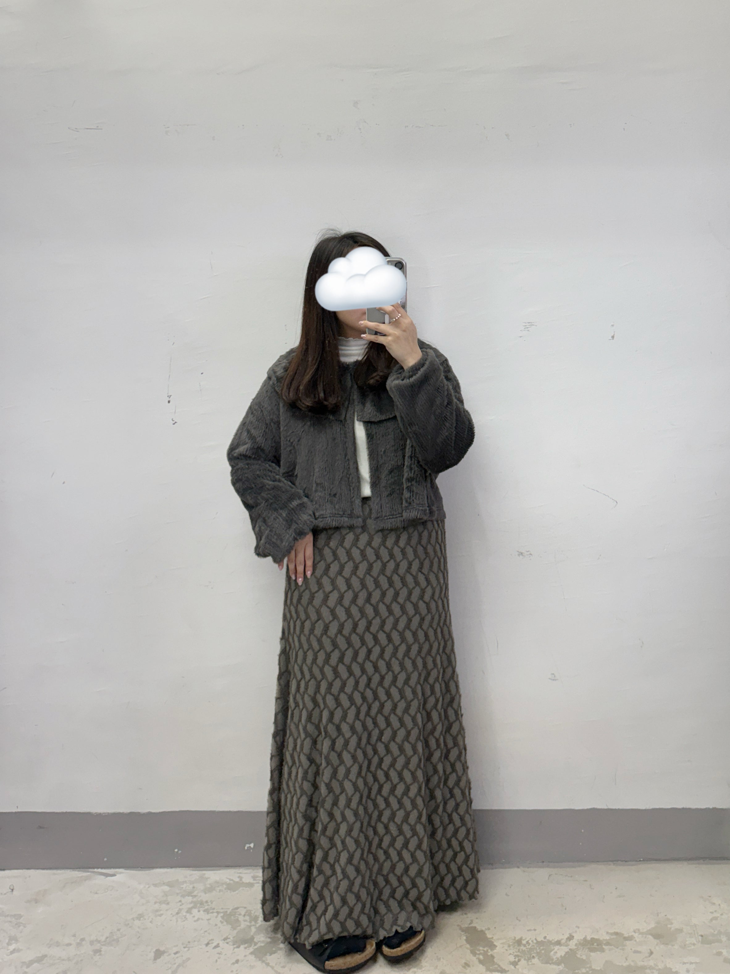 【SALE】荷葉領毛毛外襯丨灰