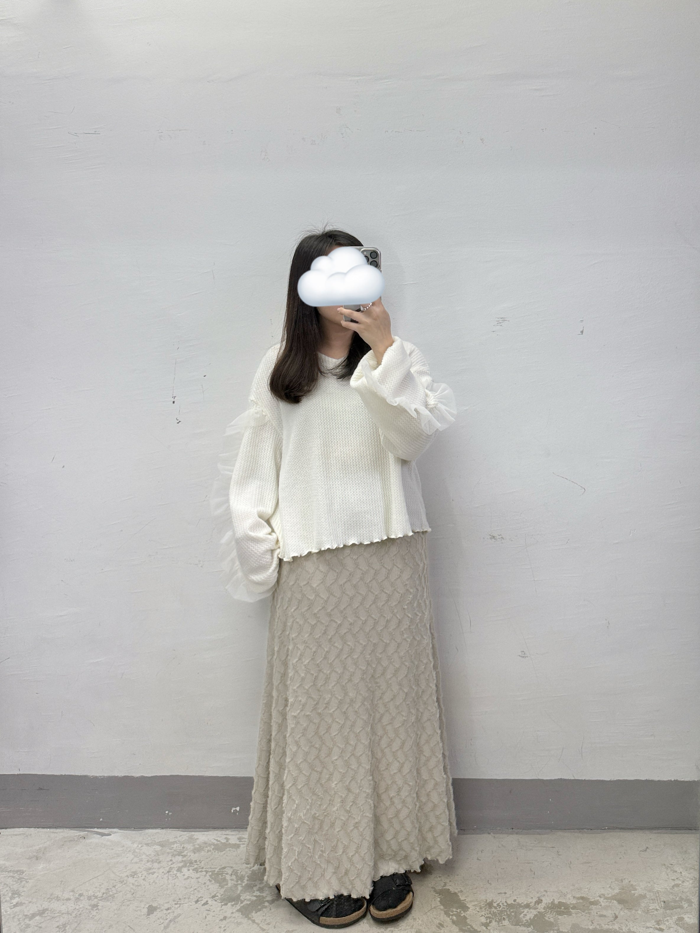 【SALE】v領軟綿綿針織拼紗上衣丨黑