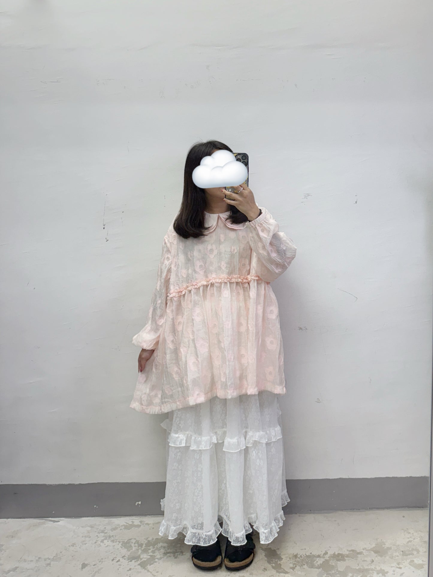【SALE】花紋娃娃半透top丨米白 黑