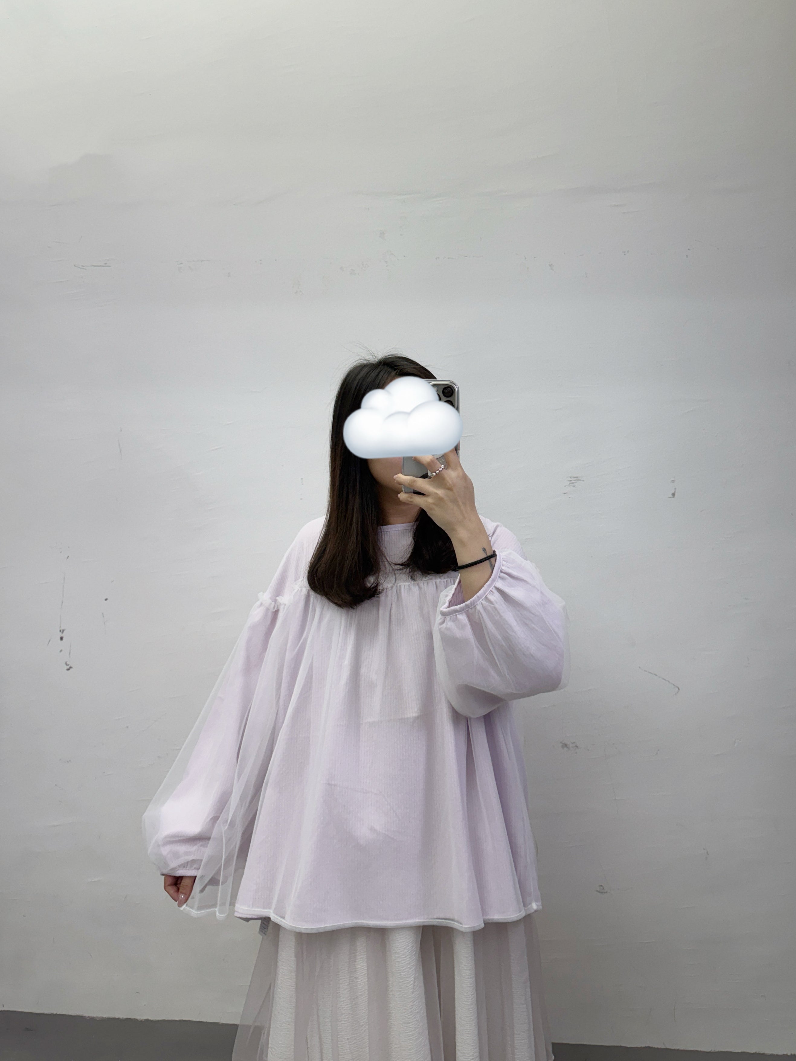 【SALE】暗條紋拼紗上衣丨紫