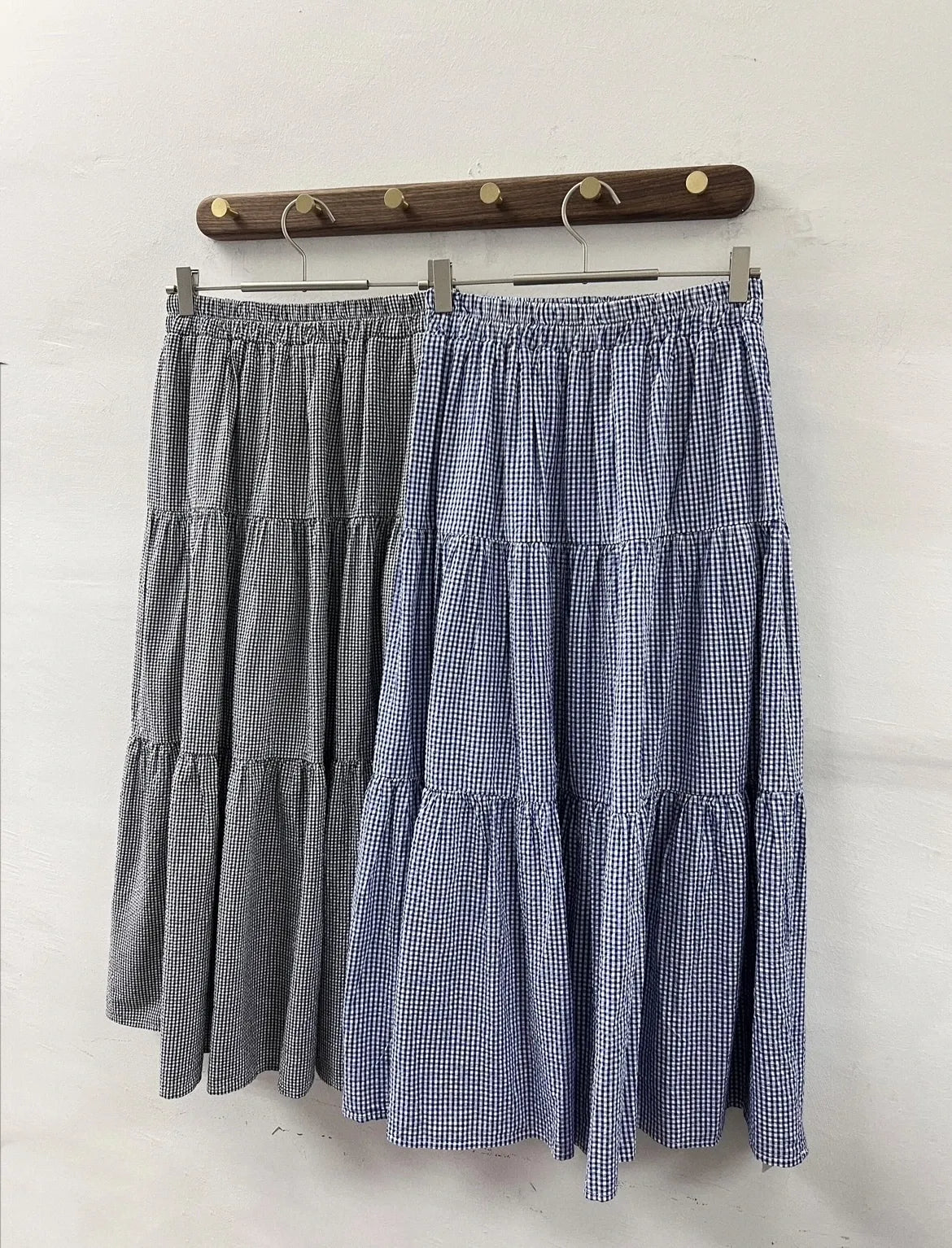 【SALE】棉麻料格子層層半身裙|2 col