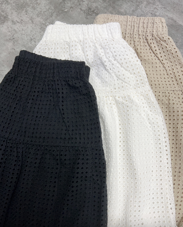 【SALE】鏤空圓點層層半身裙|杏