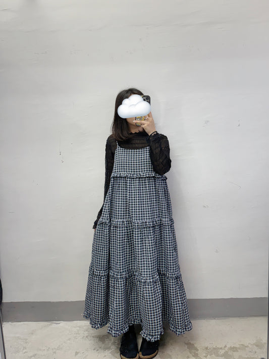 【新品優惠】格紋ruffle邊層層吊帶ops丨4 col