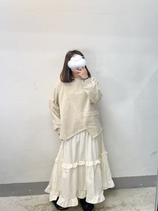 【SALE】紗紗ruffle邊衛衣|灰白 杏