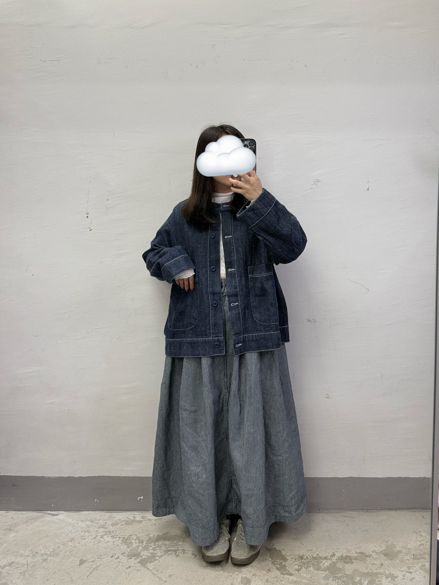 【SALE】顆粒圓領薄牛仔外套