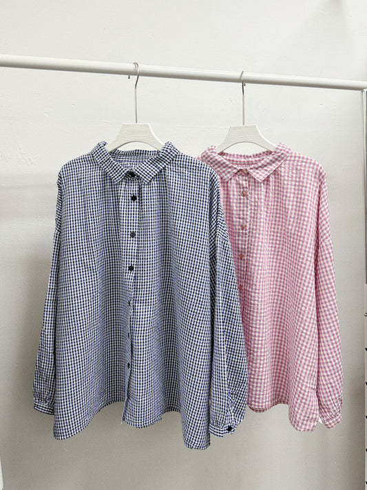 格子薄棉料有領恤丨2 col