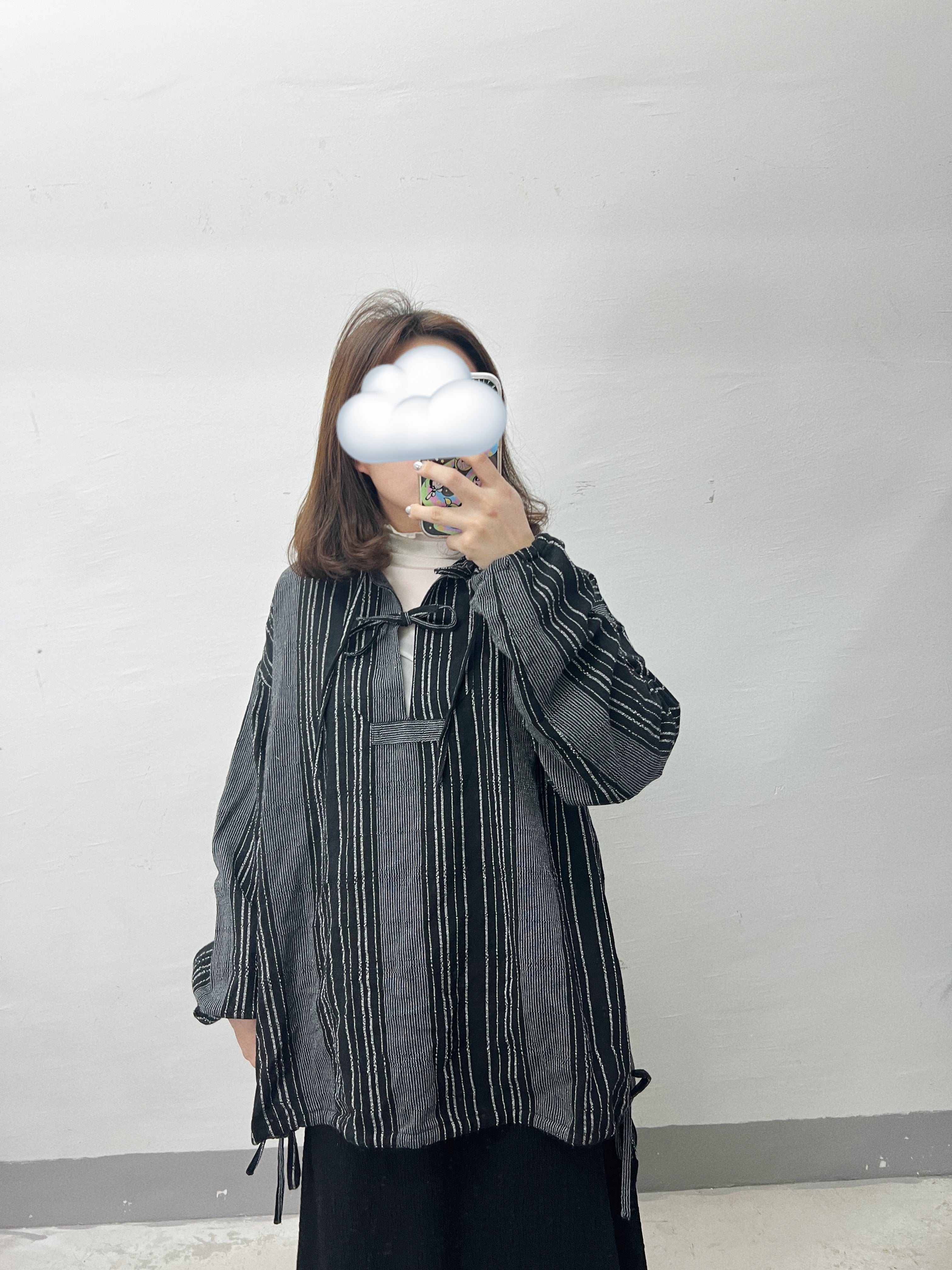【SALE】綁帶蝴蝶結條子連帽top|2 col