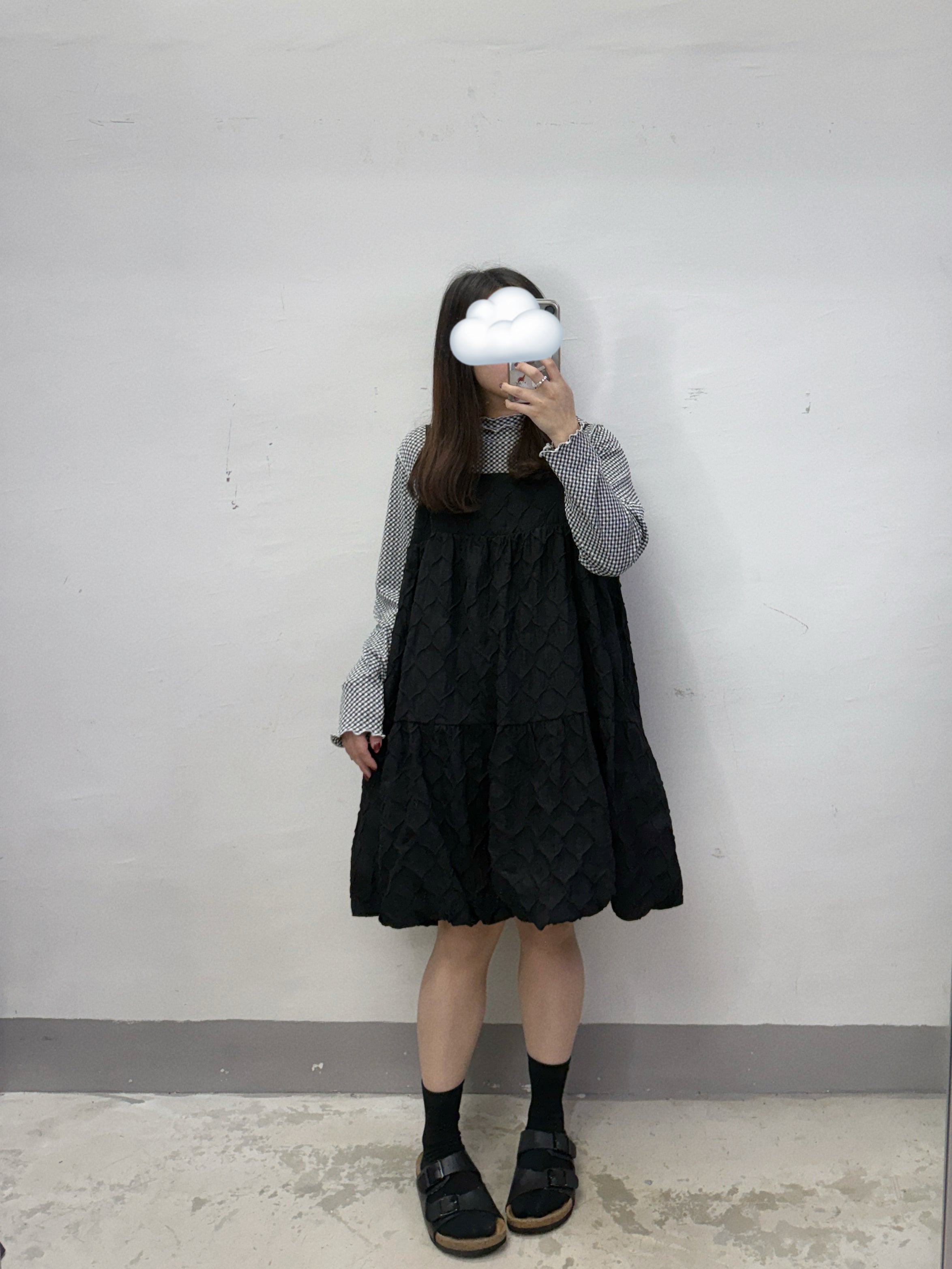 【SALE】暗紋泡泡中長ops/外搭丨白 粉