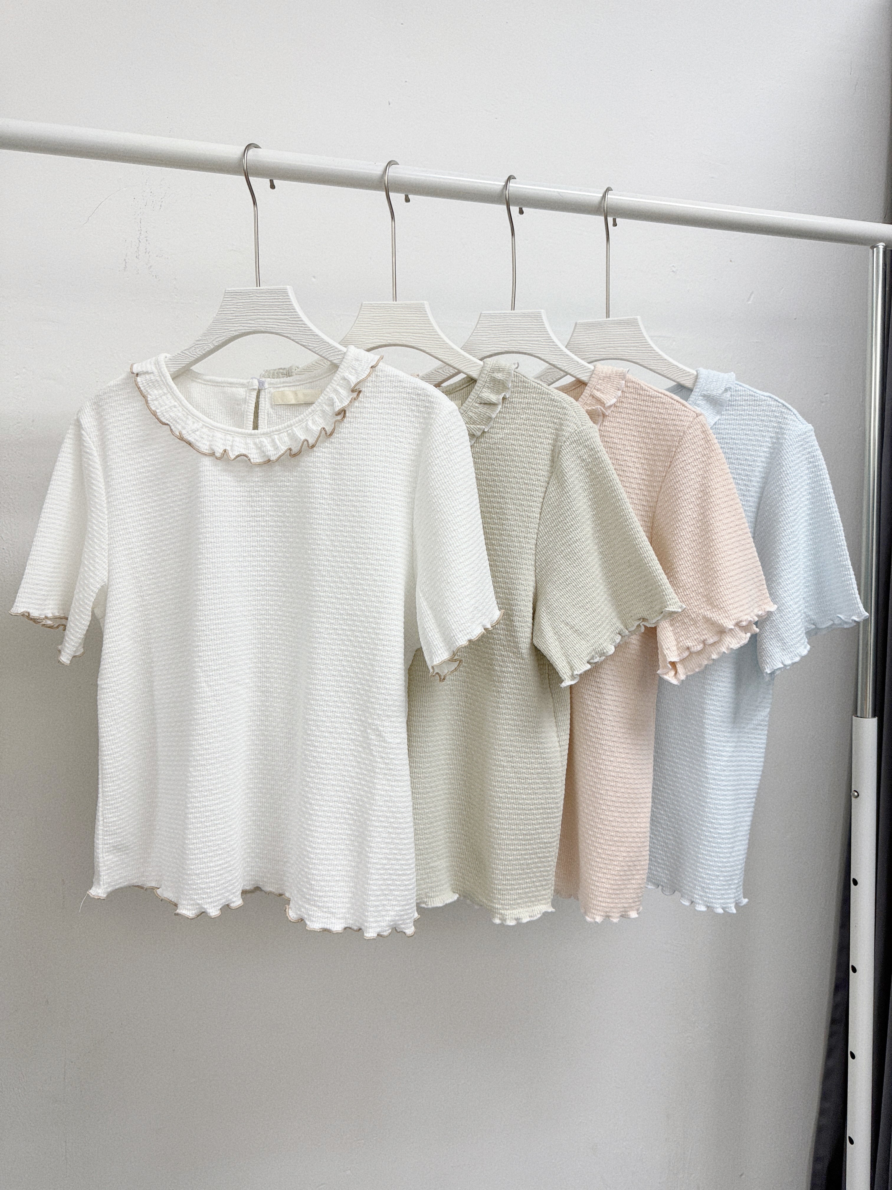 【SALE】粒粒質感荷葉領top丨藍