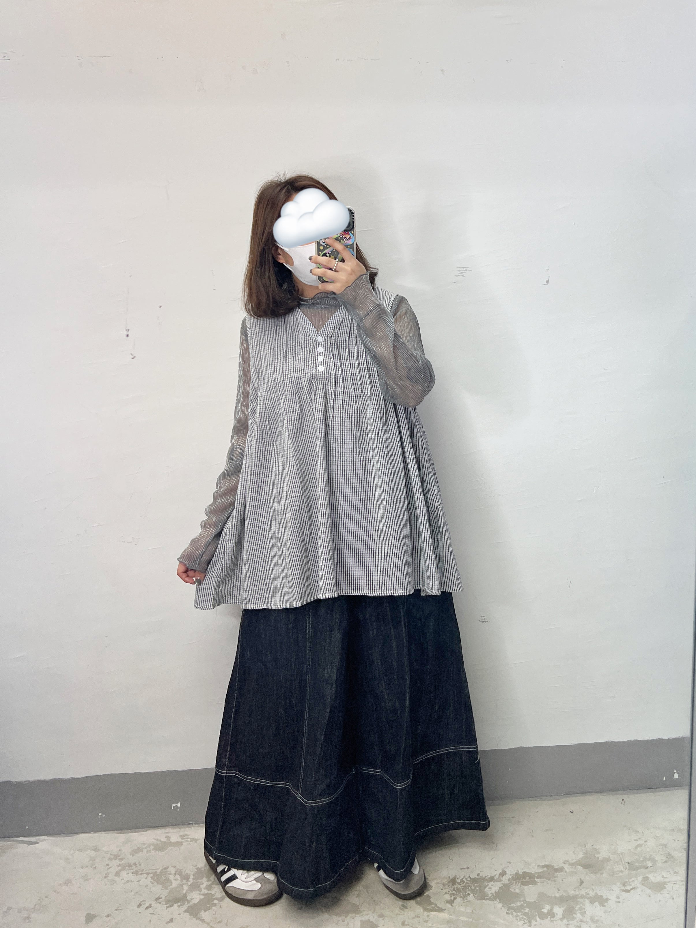 【SALE】花花鈕扣格仔背心|藍