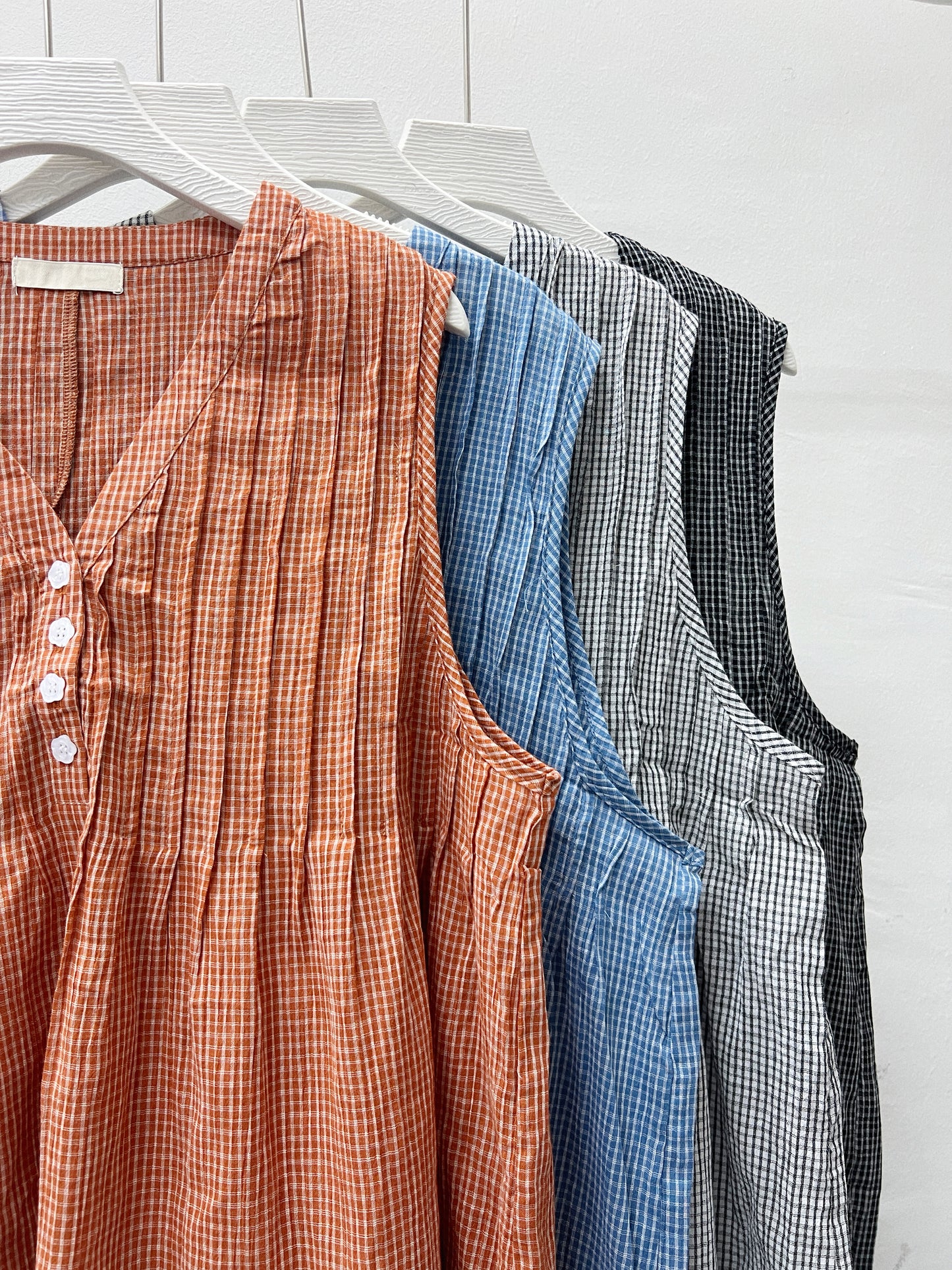 【SALE】花花鈕扣格仔背心|藍