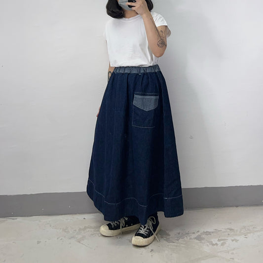 【SALE】拼色口袋牛仔半身裙|黑