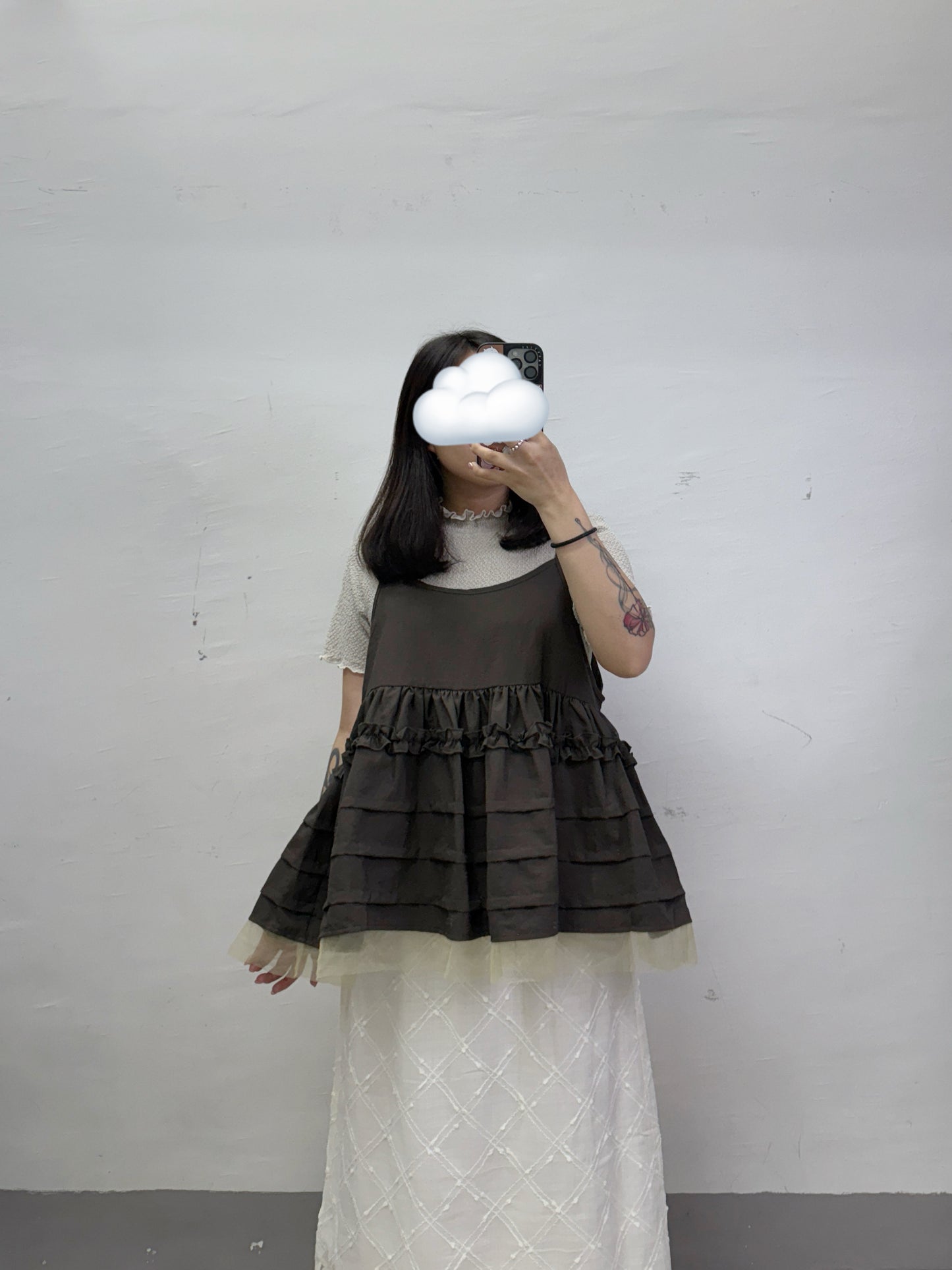 【SALE】RUFFLE邊壓折拼紗外搭丨4 col