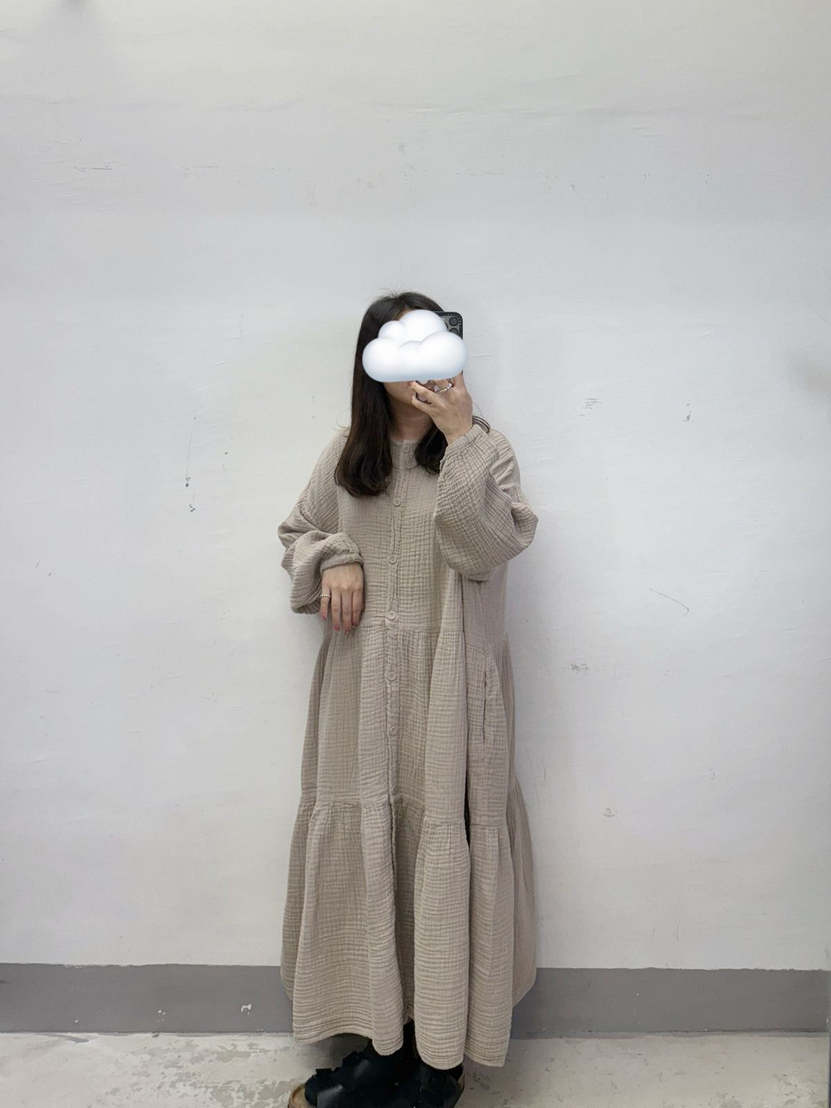 bb棉圓領開胸ops丨黑