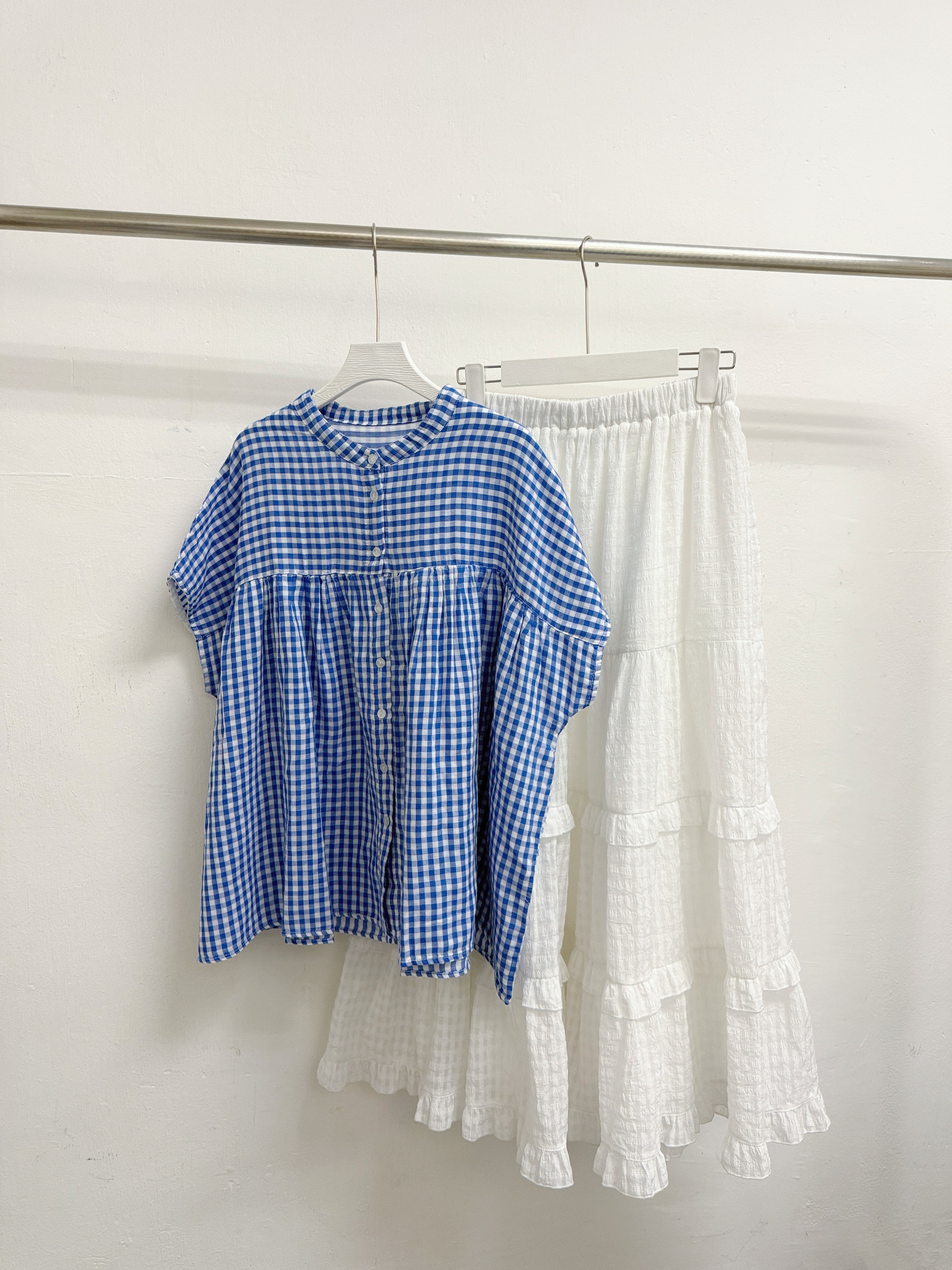 舒服棉料格紋上衣丨藍