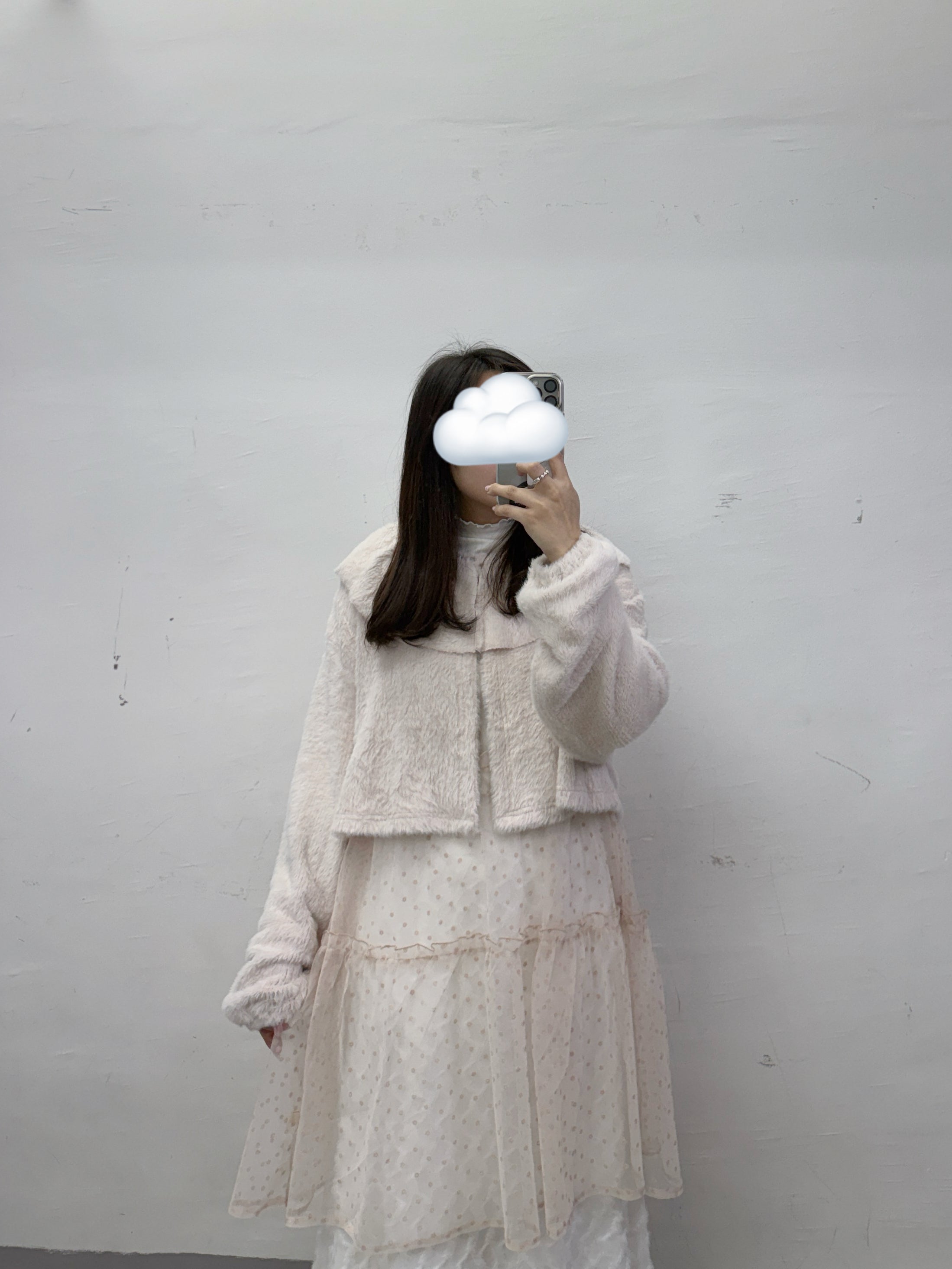 【SALE】荷葉領毛毛外襯丨灰