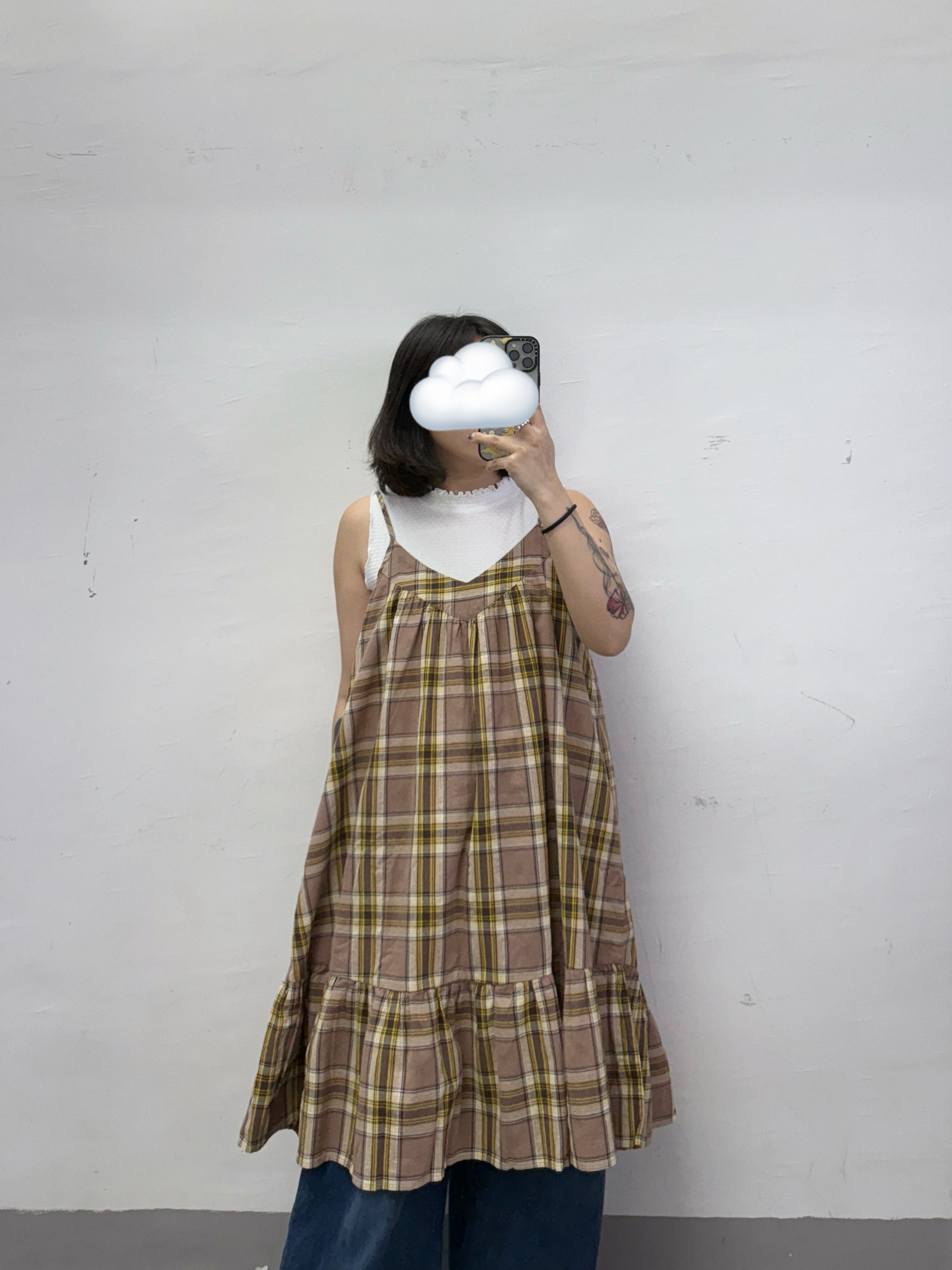 【新品優惠】撞色格紋ruffle吊帶中長ops/外搭丨3 col