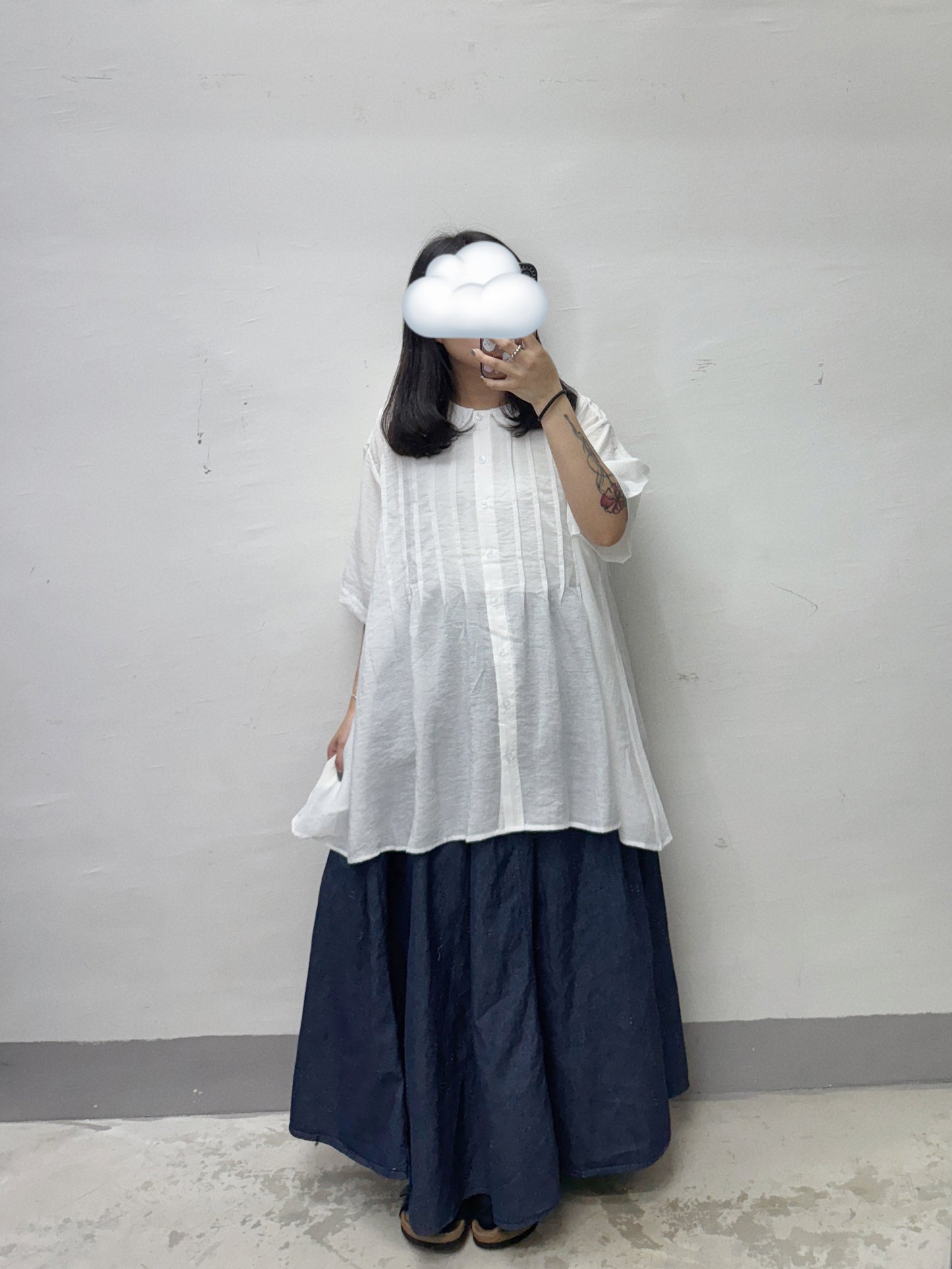 推!BB領壓褶半透襯衫丨白 灰 橙