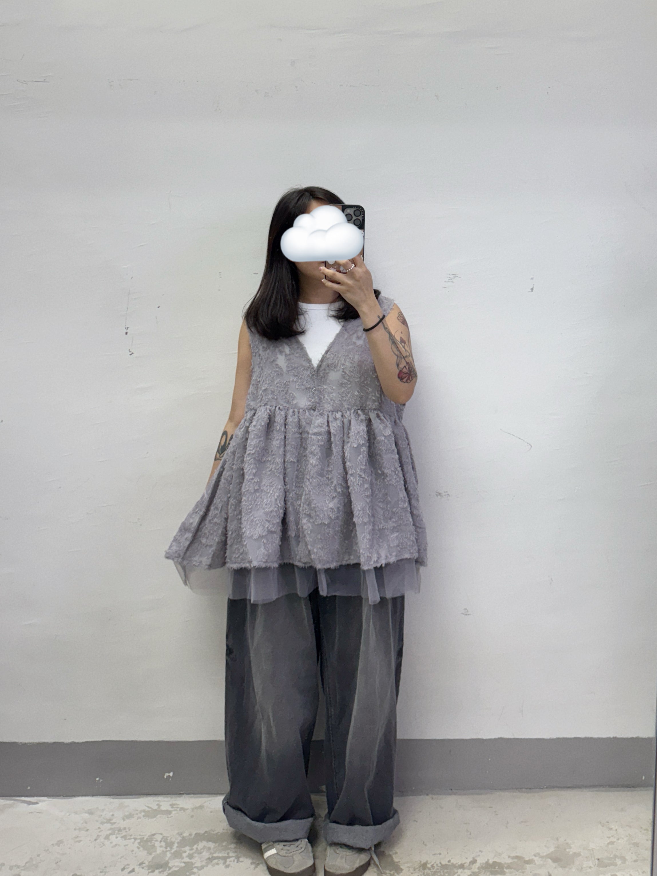 【SALE】蘇蘇花紋拼紗外搭丨紫 粉