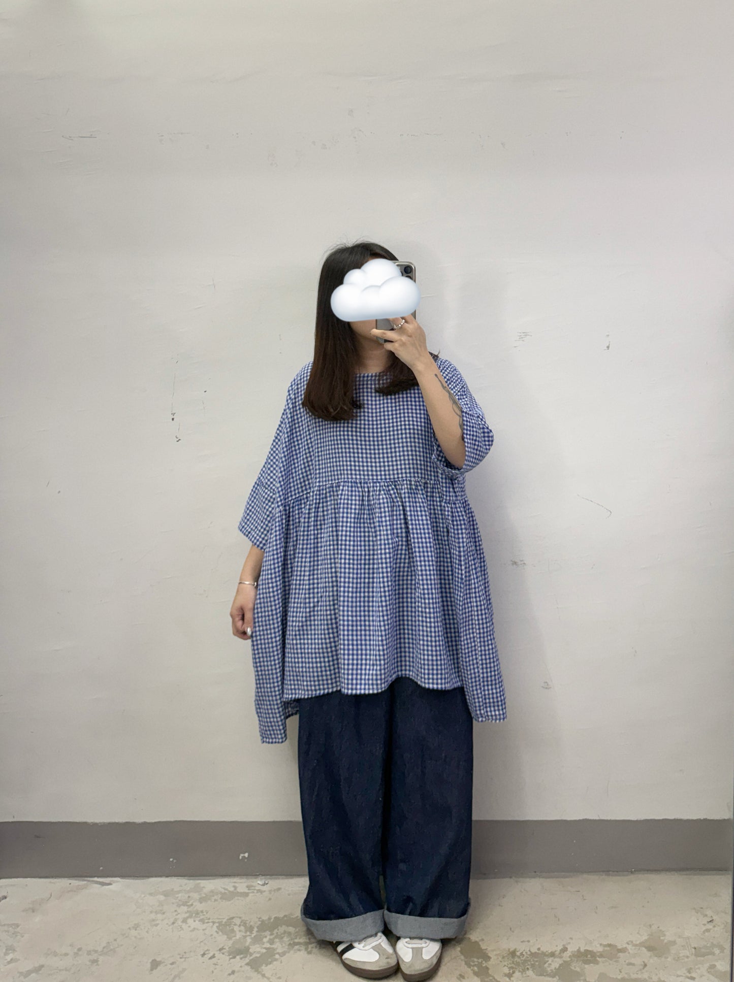 啡線全橡筋腰牛仔闊褲
