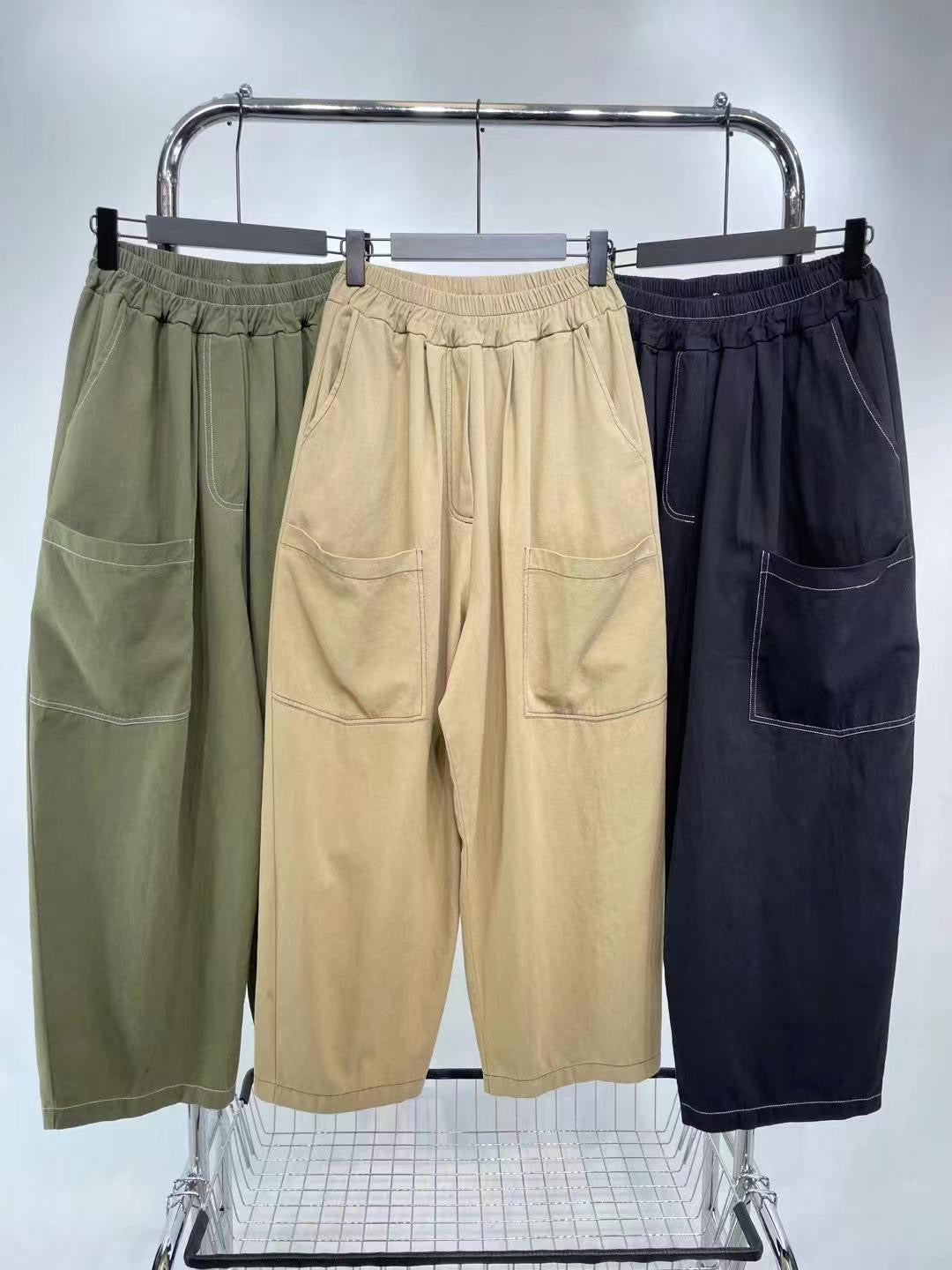 【SALE】口袋薄斜布料闊褲|3 col