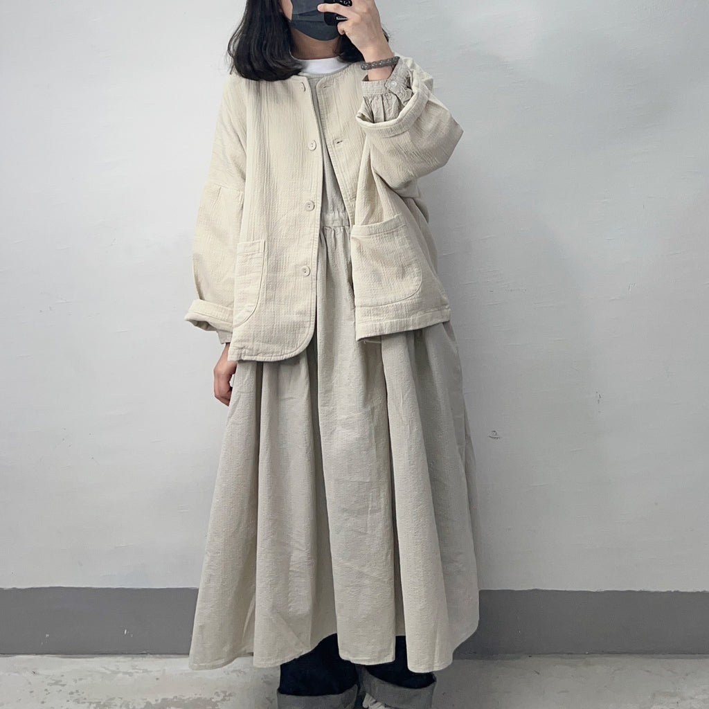 【SALE】挺身棉質凹凸質感口袋外套|灰 杏