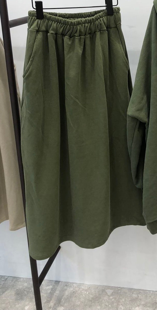 【SALE】薄珠地棉料裙|軍綠