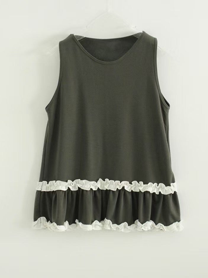 【SALE】ruffle邊棉質背心丨深綠