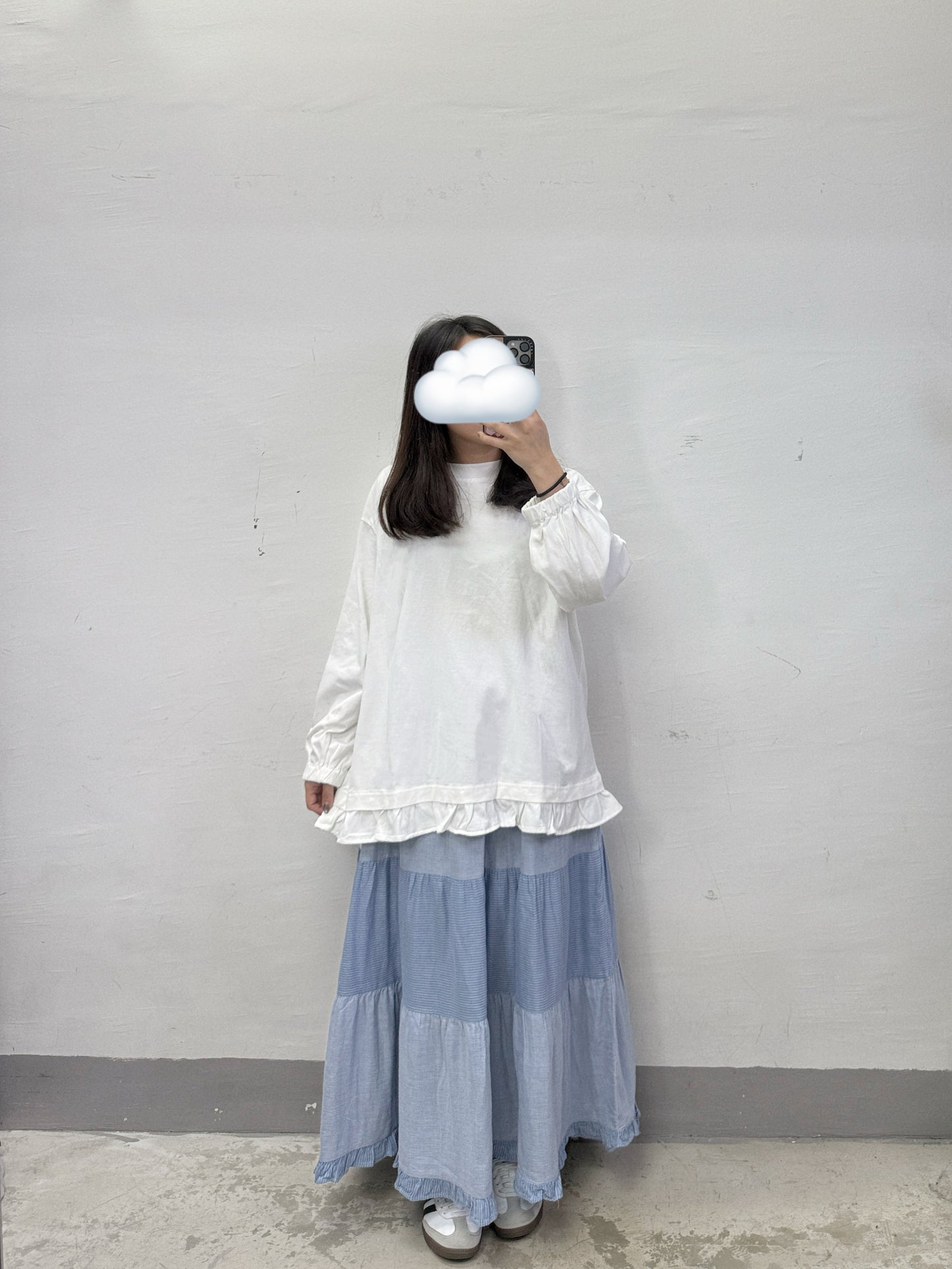 【SALE】千鳥格拼條紋bb棉層層半身裙丨黑