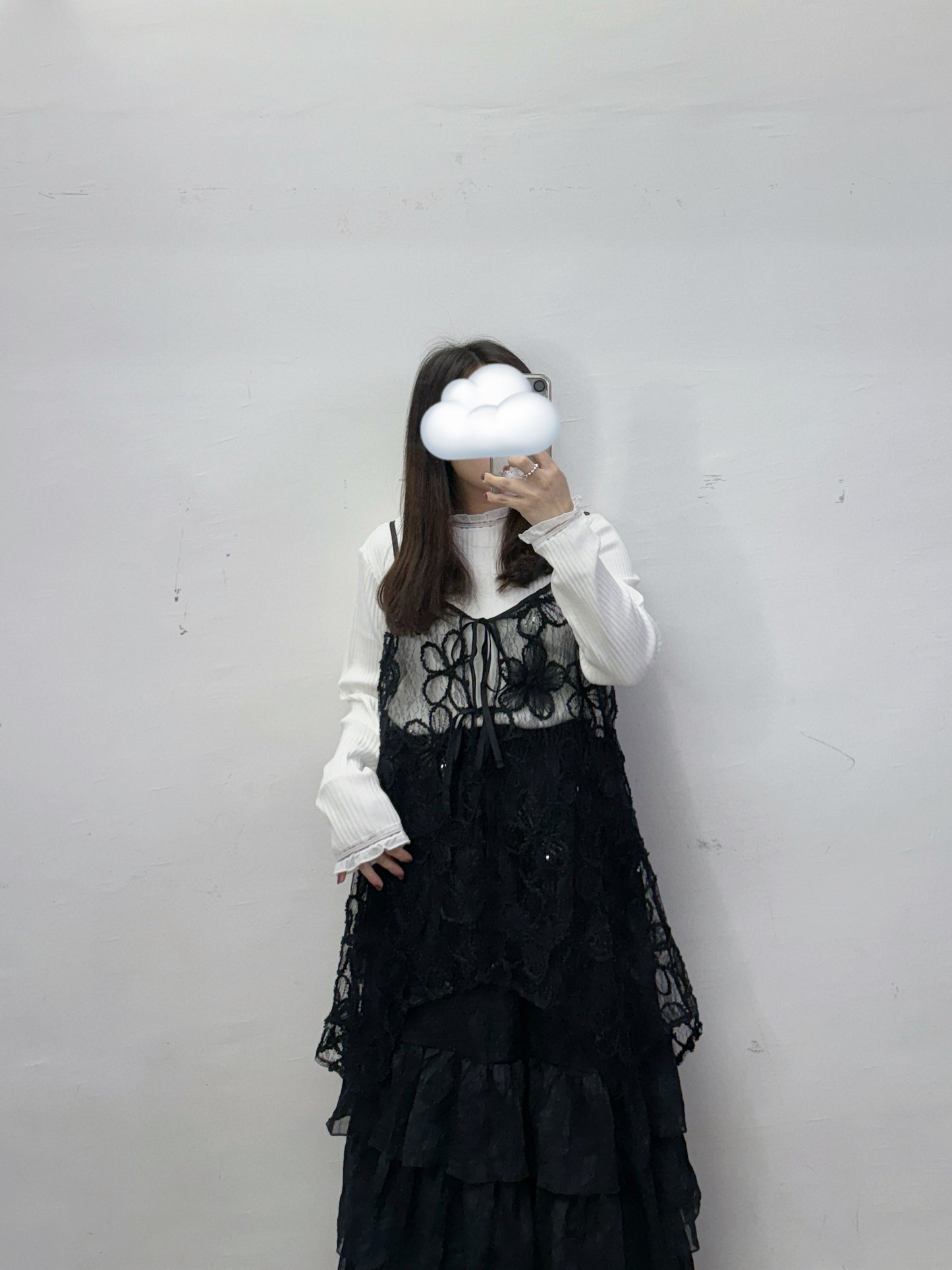 【SALE】閃閃花紋綁帶透紗外搭丨白