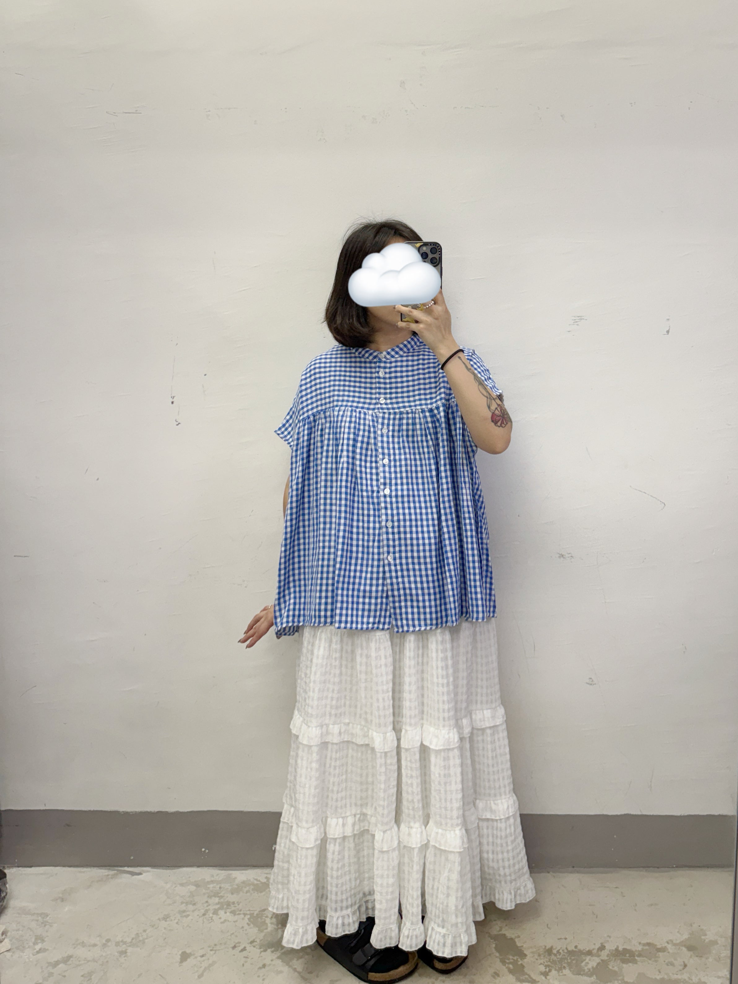 舒服棉料格紋上衣丨藍