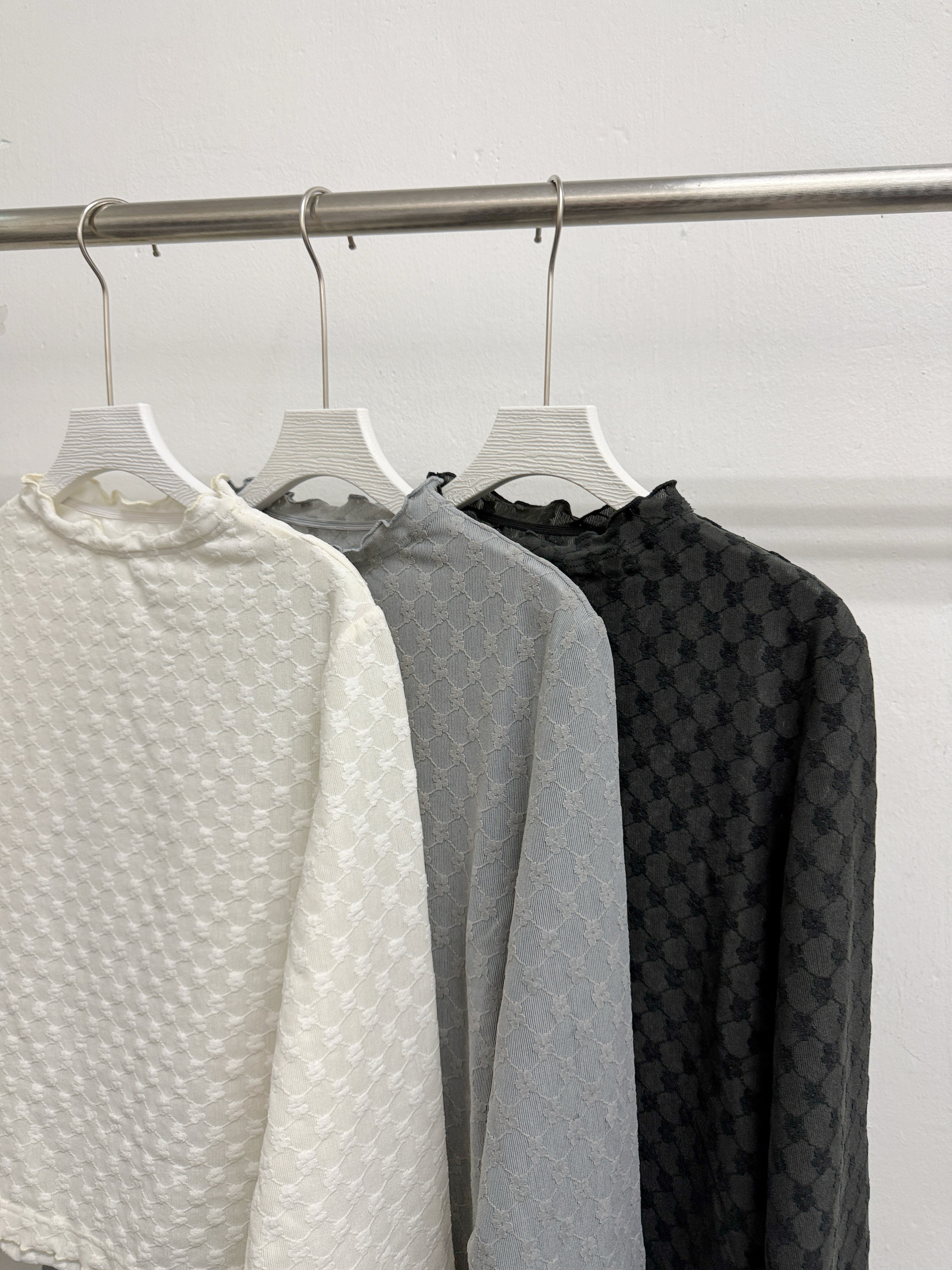 【SALE】花紋ruffle邊打底上衣丨淺灰