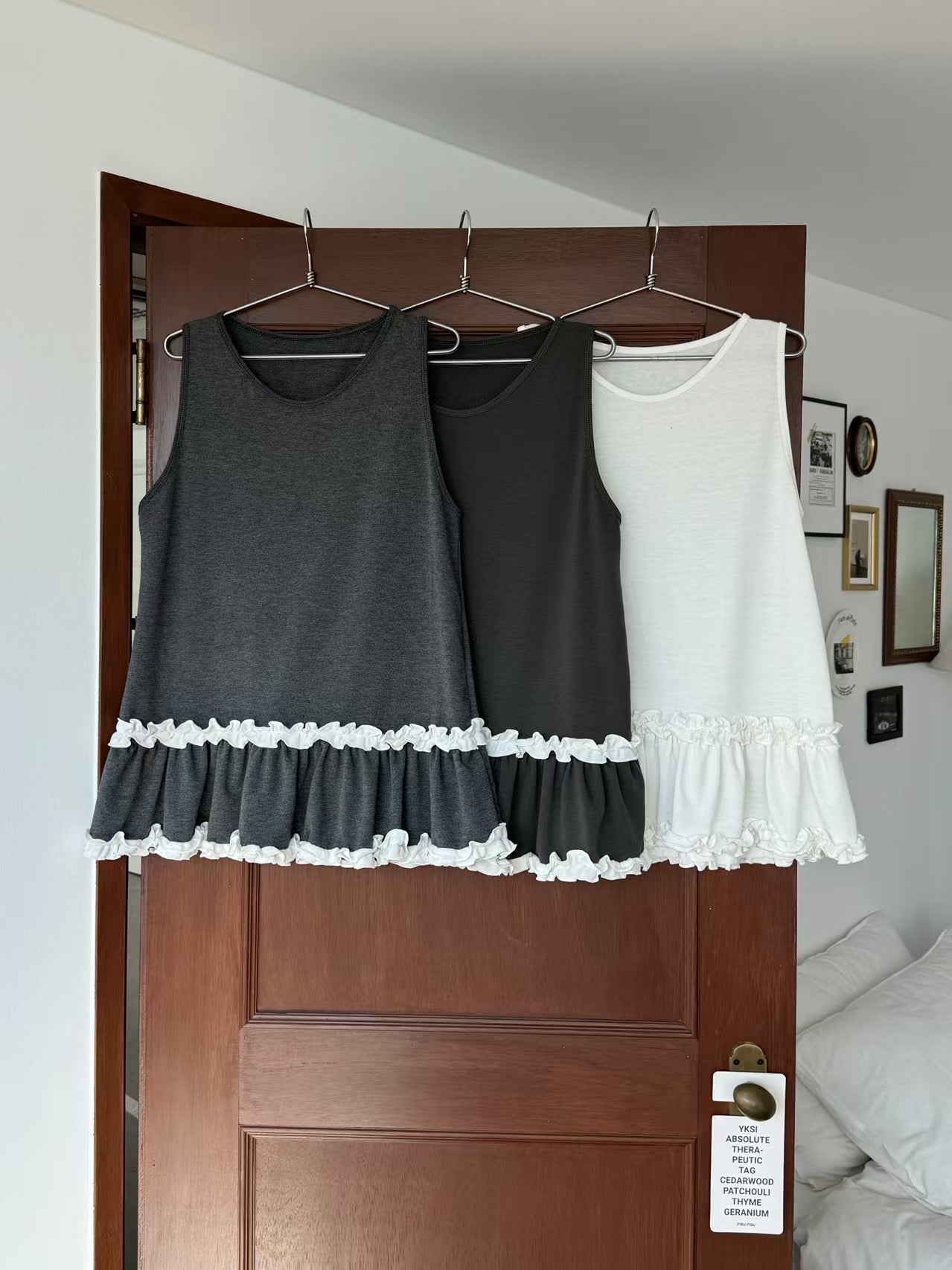 【SALE】ruffle邊棉質背心丨深綠