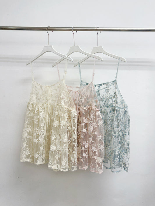 刺繡花紋透紗綁帶外搭丨3 col