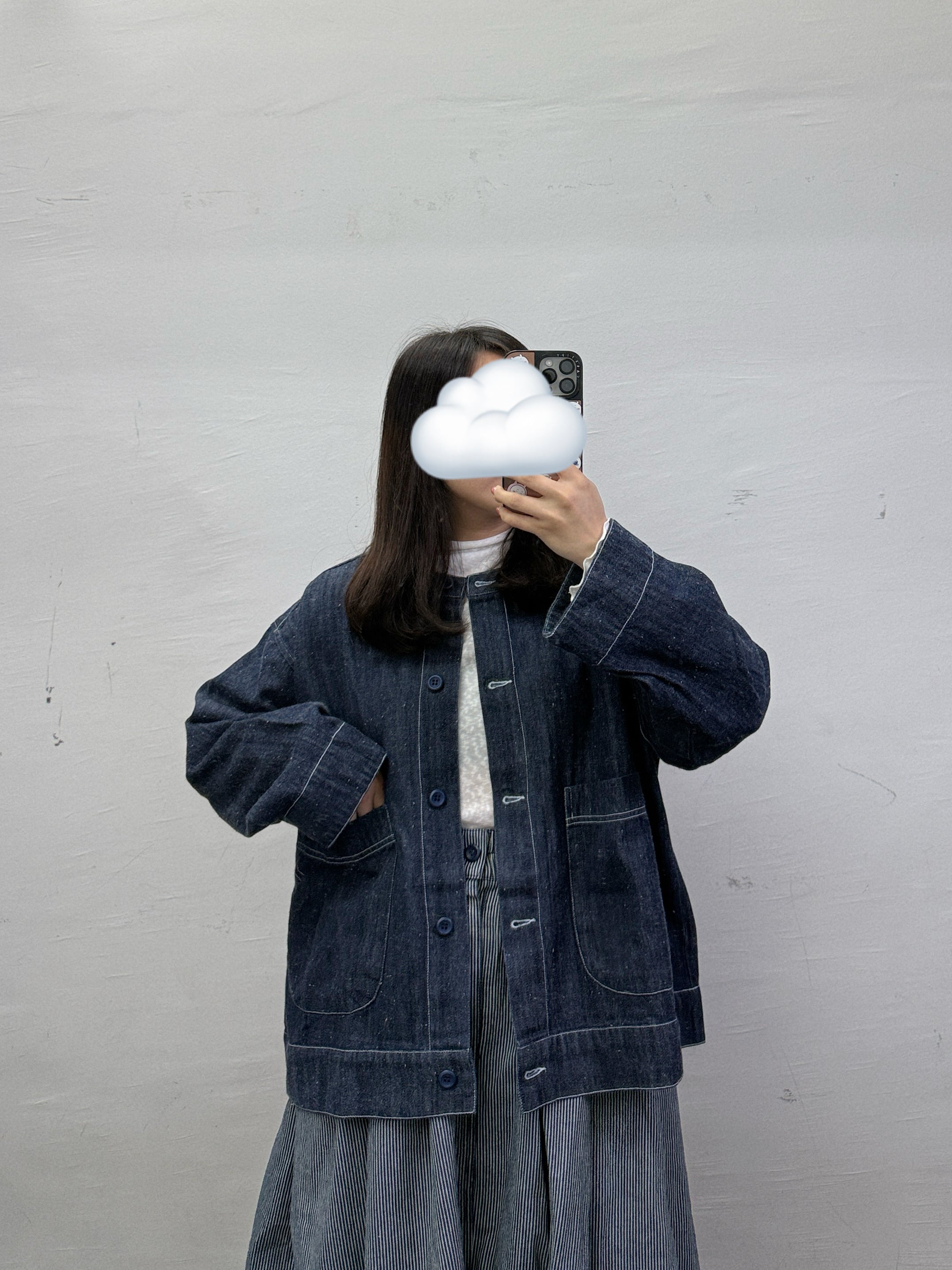 【SALE】顆粒圓領薄牛仔外套