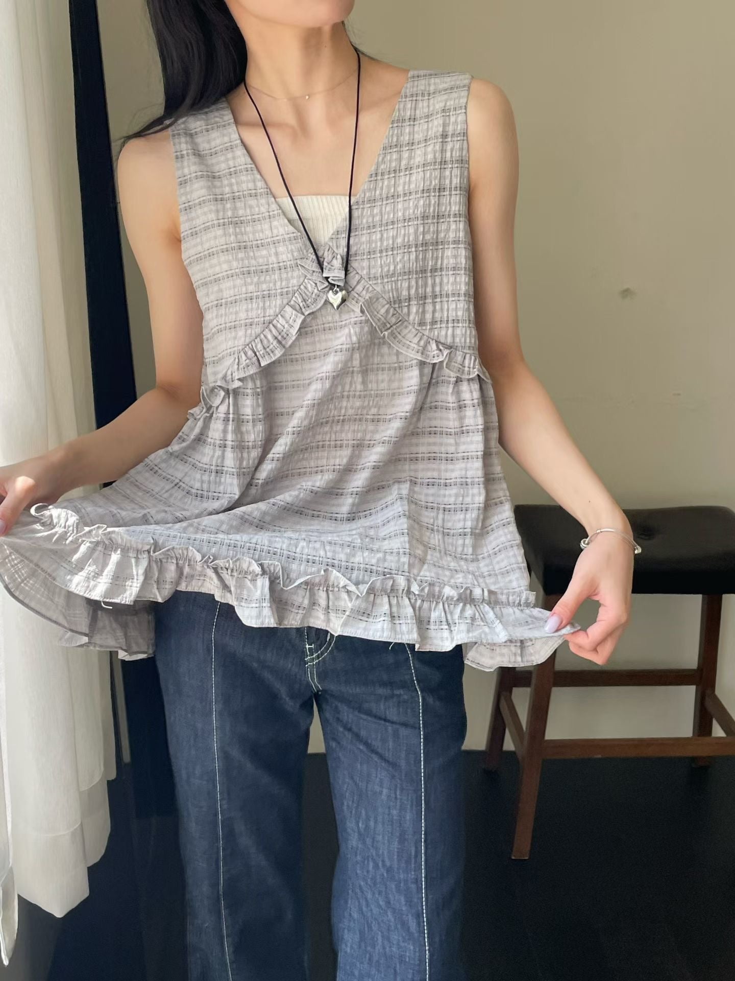【新品優惠】暗紋v領ruffle外搭丨3 col