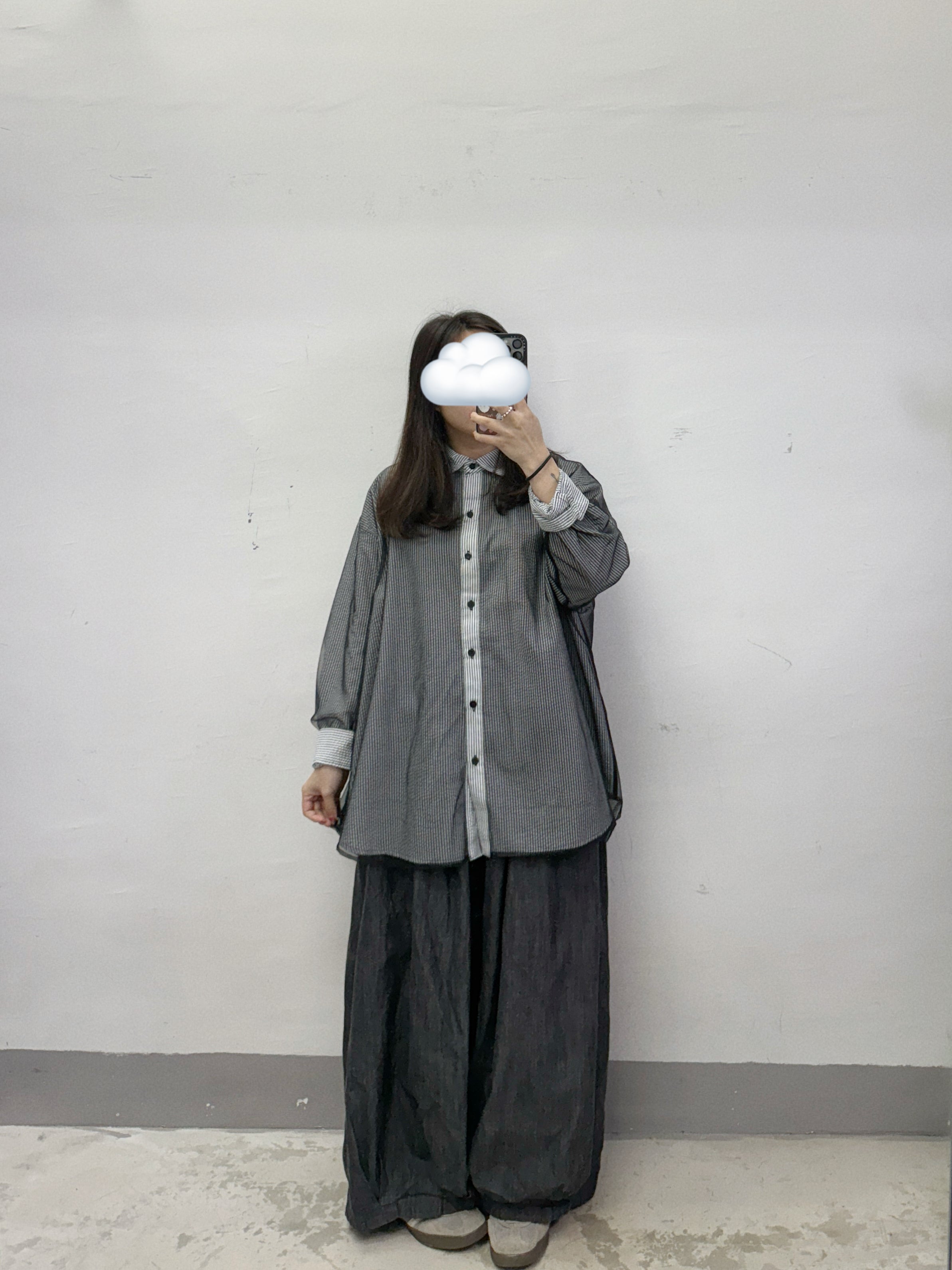 【SALE】條紋拼紗反領恤丨啡