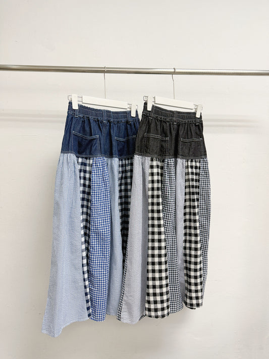 【新品優惠】牛仔拼布半身裙丨2 col