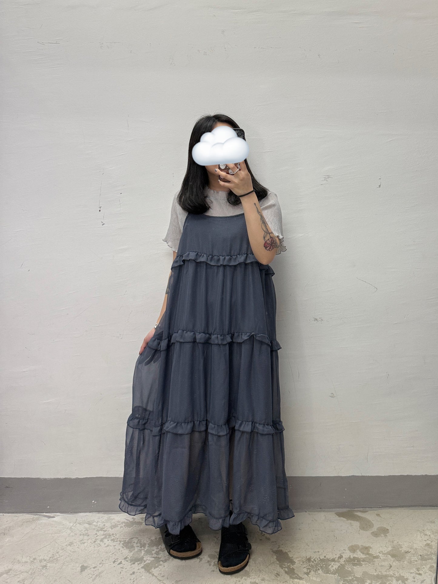 【SALE】細格紋ruffle邊吊帶ops丨3 col