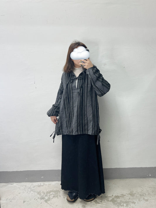 【SALE】綁帶蝴蝶結條子連帽top|2 col