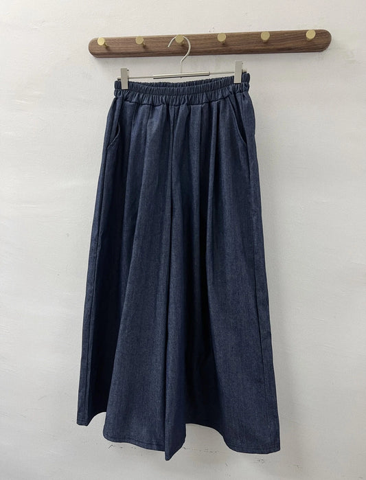 薄牛仔全橡筋腰闊裙褲