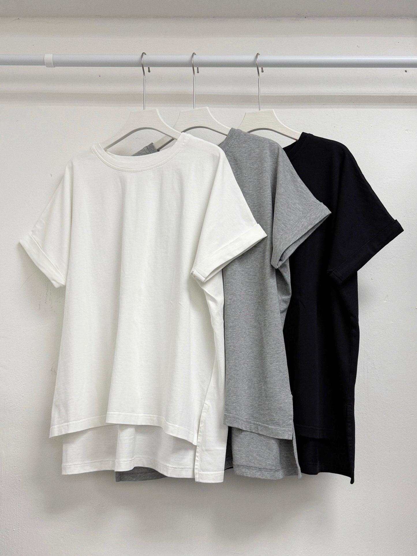 舒服靚棉料摺袖basic top丨白 黑