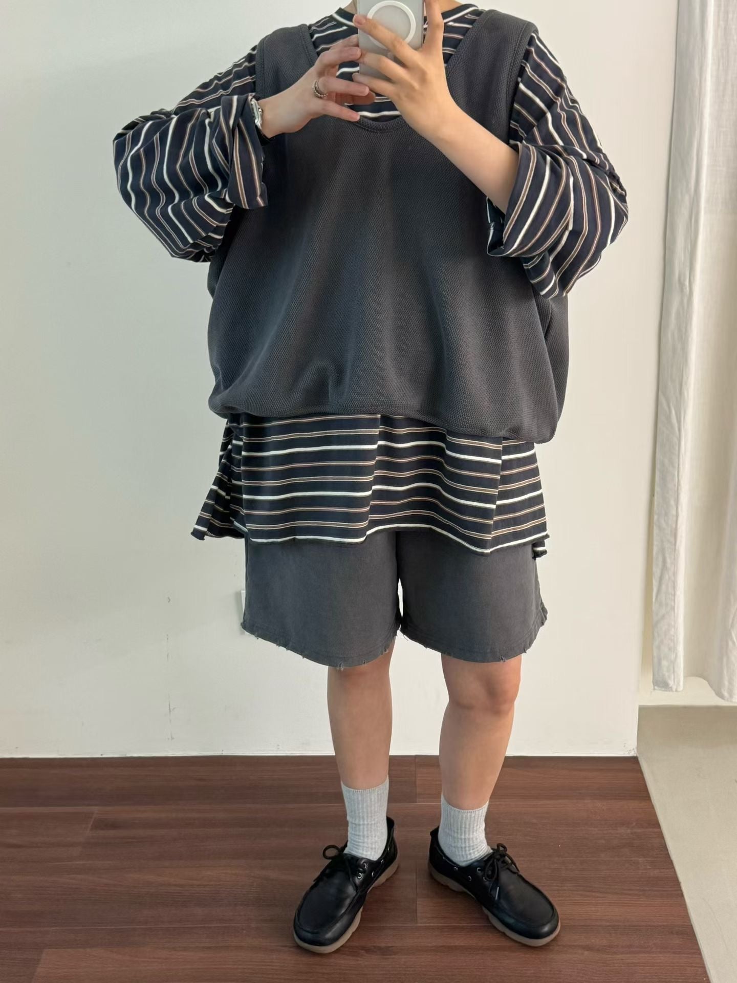 拼色條紋上衣丨白