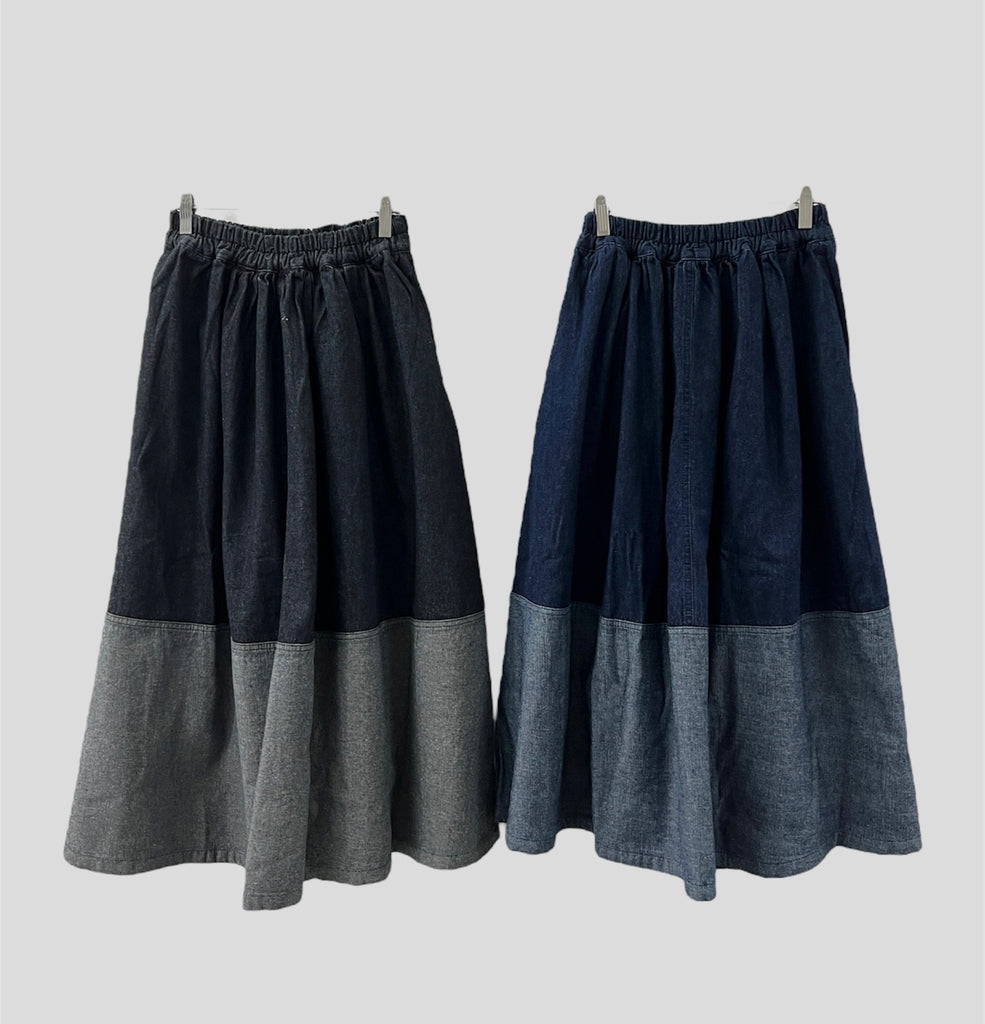 【SALE】拼色牛仔半身裙|藍