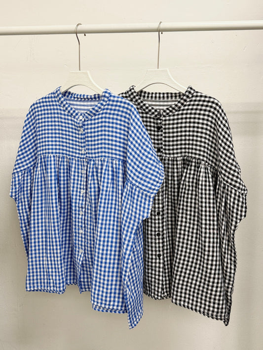 【SALE】舒服棉料格紋top丨藍