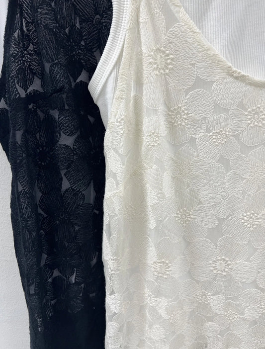 【SALE】花花刺繡透紗吊帶外搭|黑